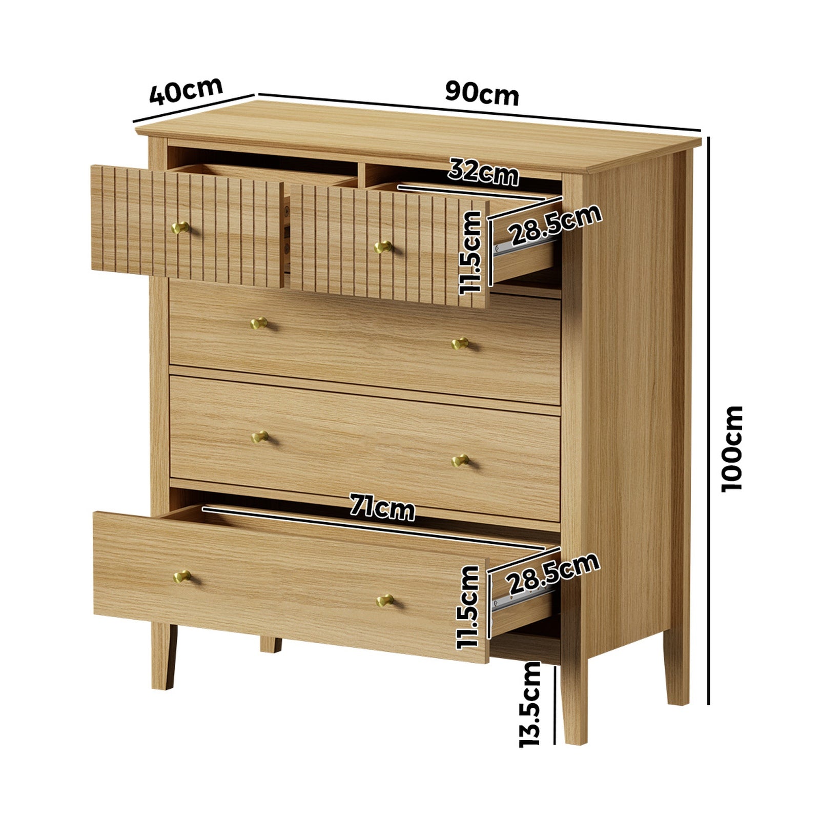 Oikiture 5 Chest of Drawers Dresser Storage Cabinet Tallboy Natural - Sunyee