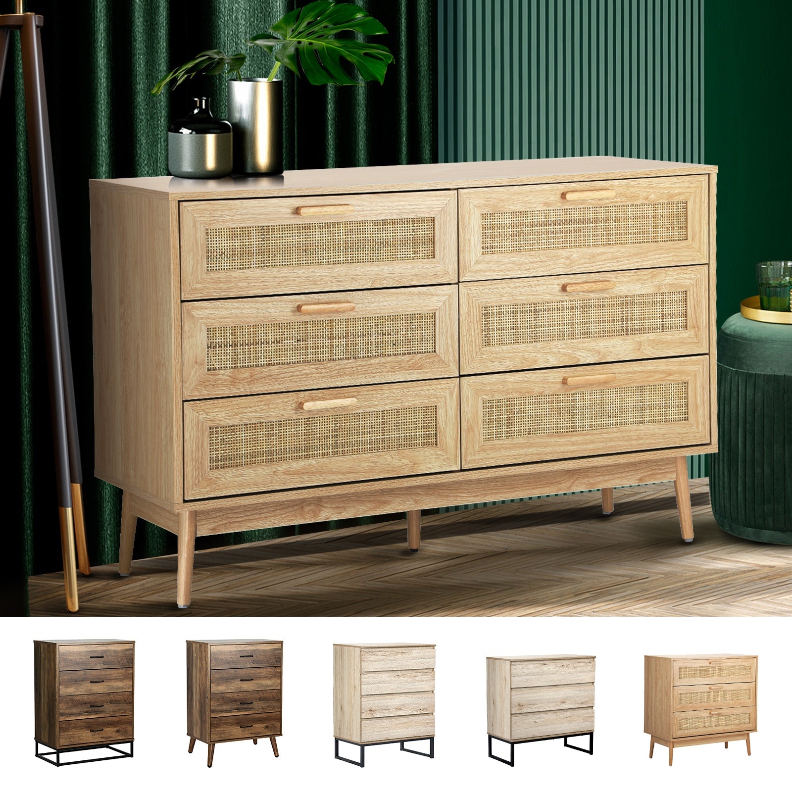 Oikiture Chest of Drawers Storage Cabinet Tallboy Dresser Bedroom Furniture - Sunyee