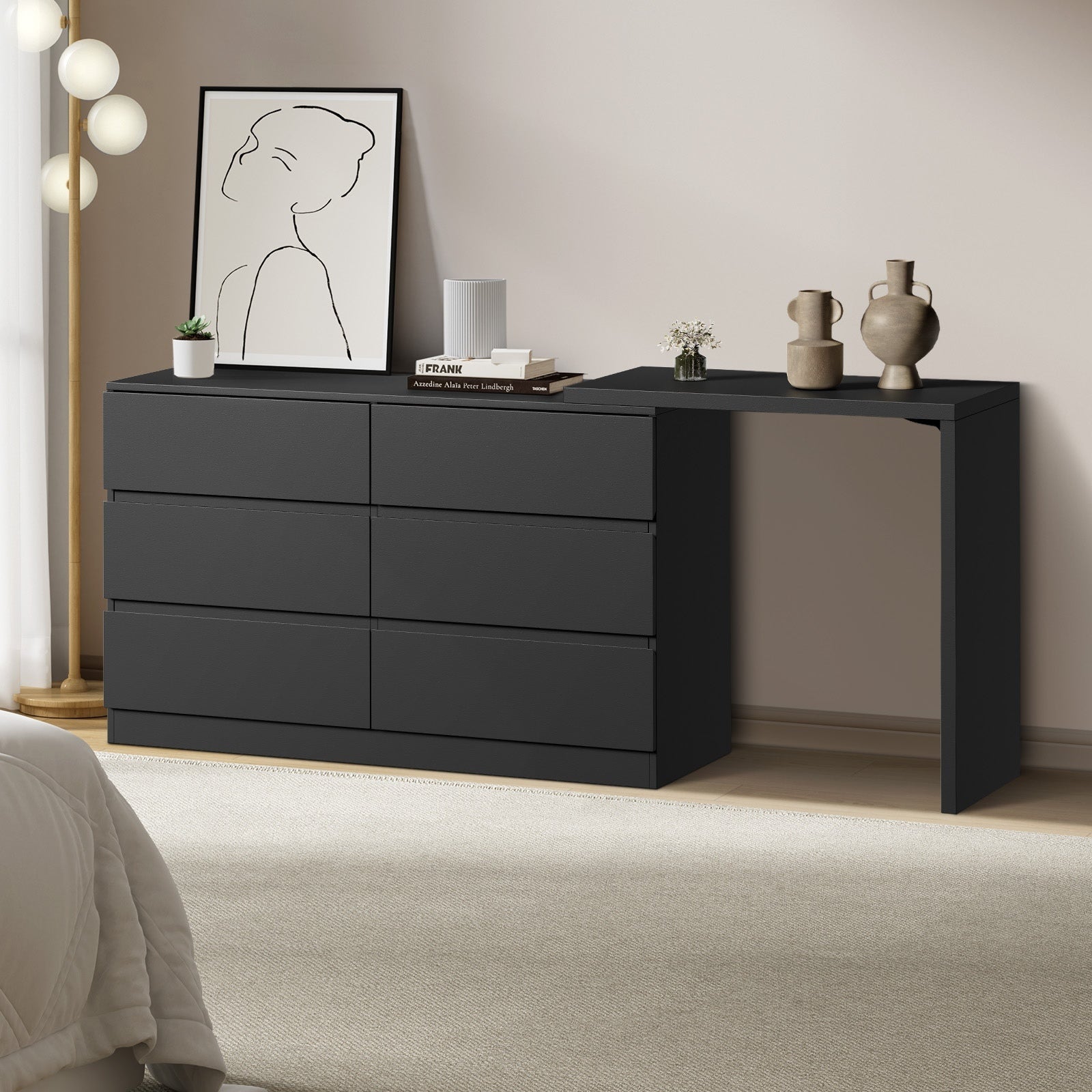 Oikiture 6 Chest of Drawers Dresser with Side Table Storage Tallboy - Sunyee