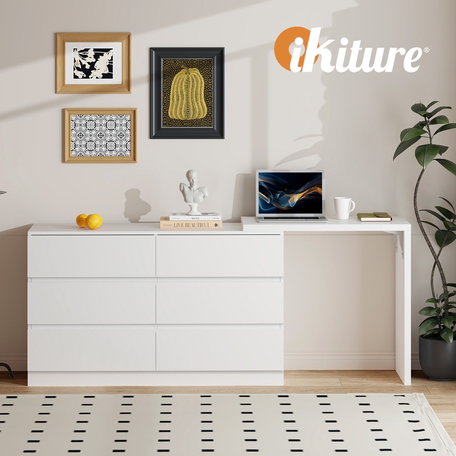 Oikiture 6 Chest of Drawers Dresser with Side Table Storage Tallboy - Sunyee