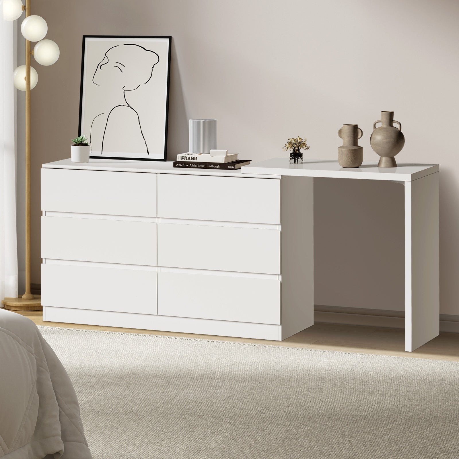 Oikiture 6 Chest of Drawers Dresser with Side Table Storage Tallboy - Sunyee