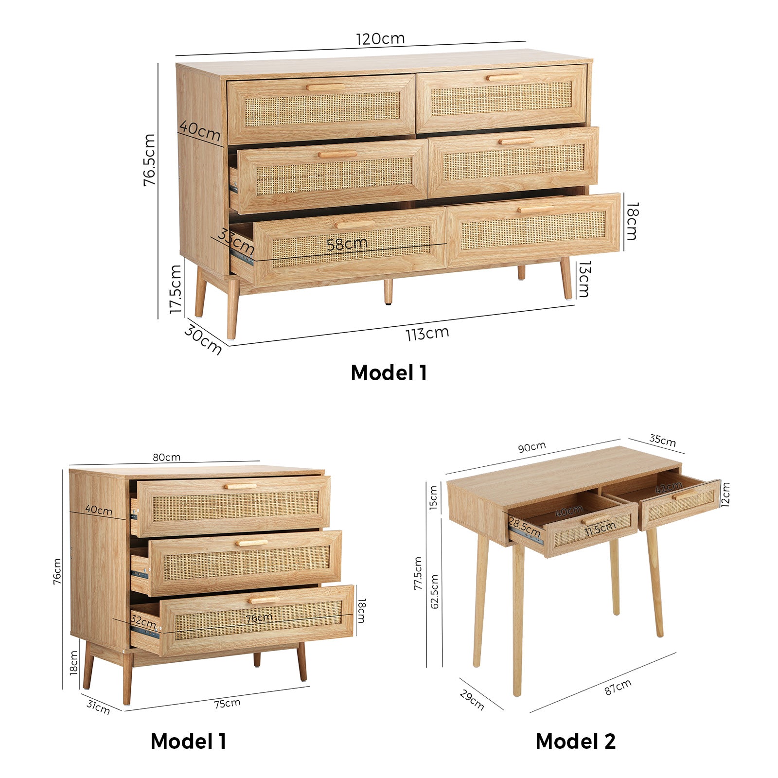 Oikiture Rattan Chest of Drawers Tallboy Cabinet Clothes Storage Bedroom - Sunyee