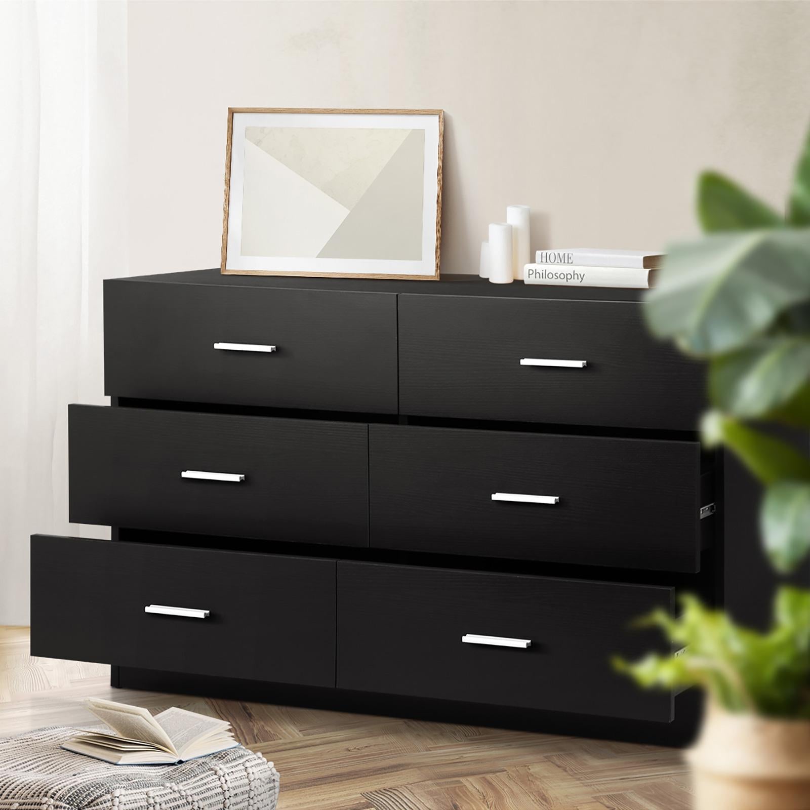 Oikiture 6 Chest of Drawers Tallboy Dresser Table Lowboy Storage Cabinet Black - Sunyee