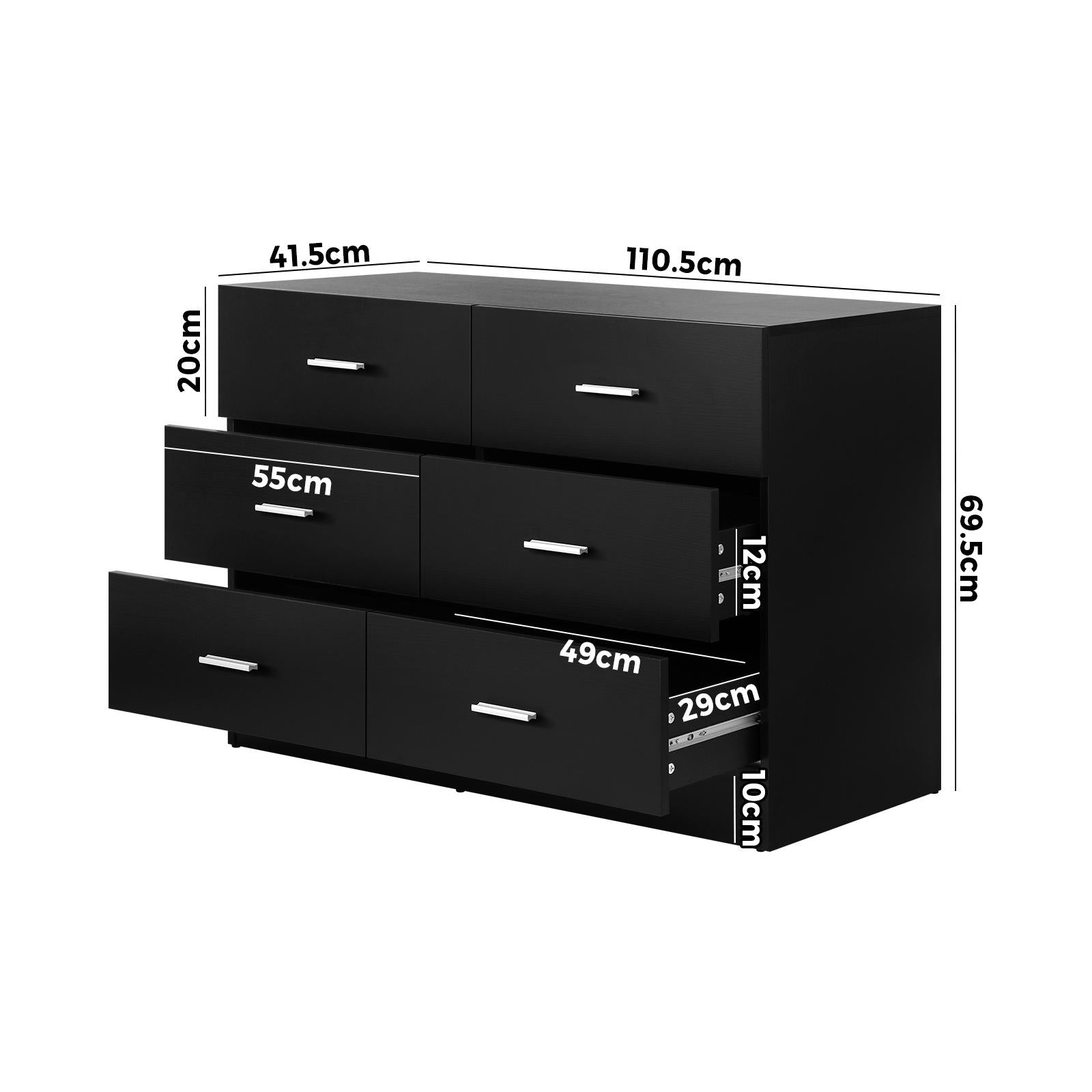 Oikiture 6 Chest of Drawers Tallboy Dresser Table Lowboy Storage Cabinet Black - Sunyee