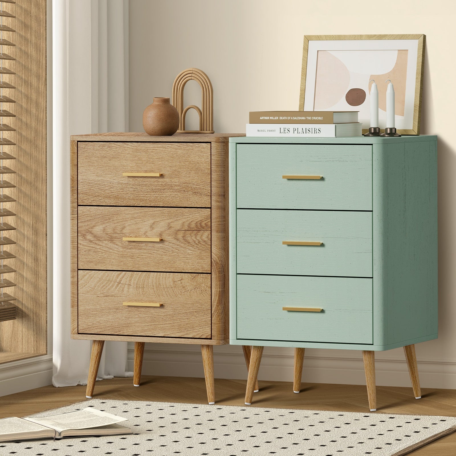 Oikiture 3 Chest of Drawers Dresser Tallboy Storage Cabinet Bedroom - Sunyee