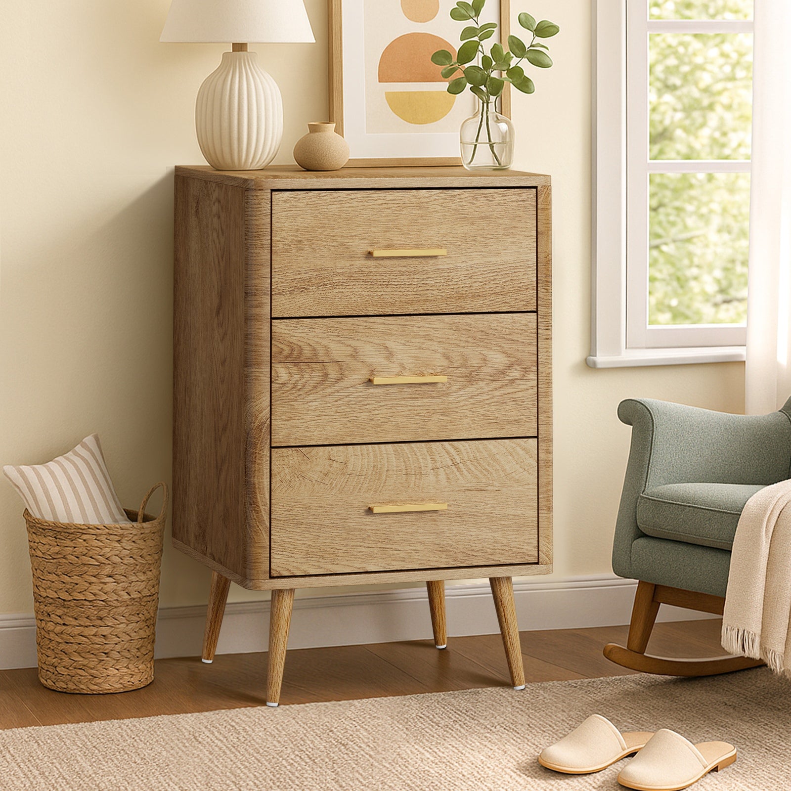 Oikiture 3 Chest of Drawers Dresser Tallboy Storage Cabinet Bedroom - Sunyee