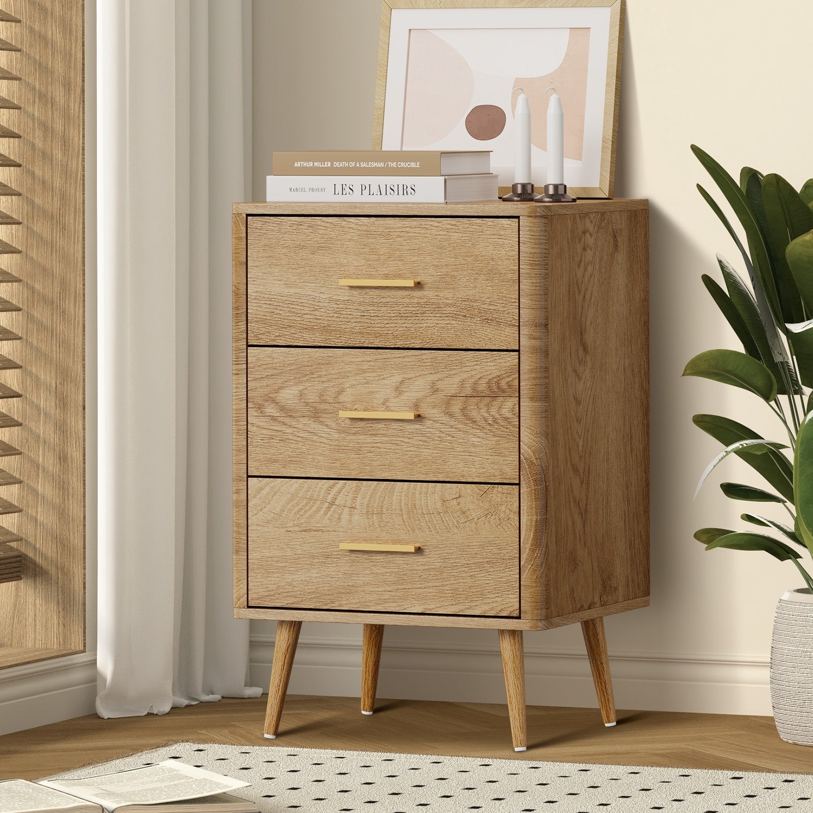 Oikiture 3 Chest of Drawers Dresser Tallboy Storage Cabinet Bedroom - Sunyee