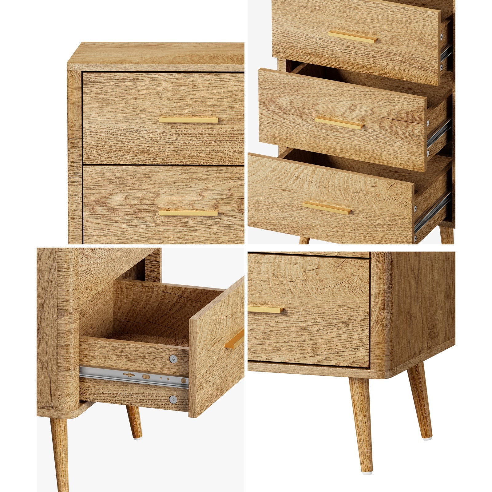 Oikiture 3 Chest of Drawers Dresser Tallboy Storage Cabinet Natural - Sunyee