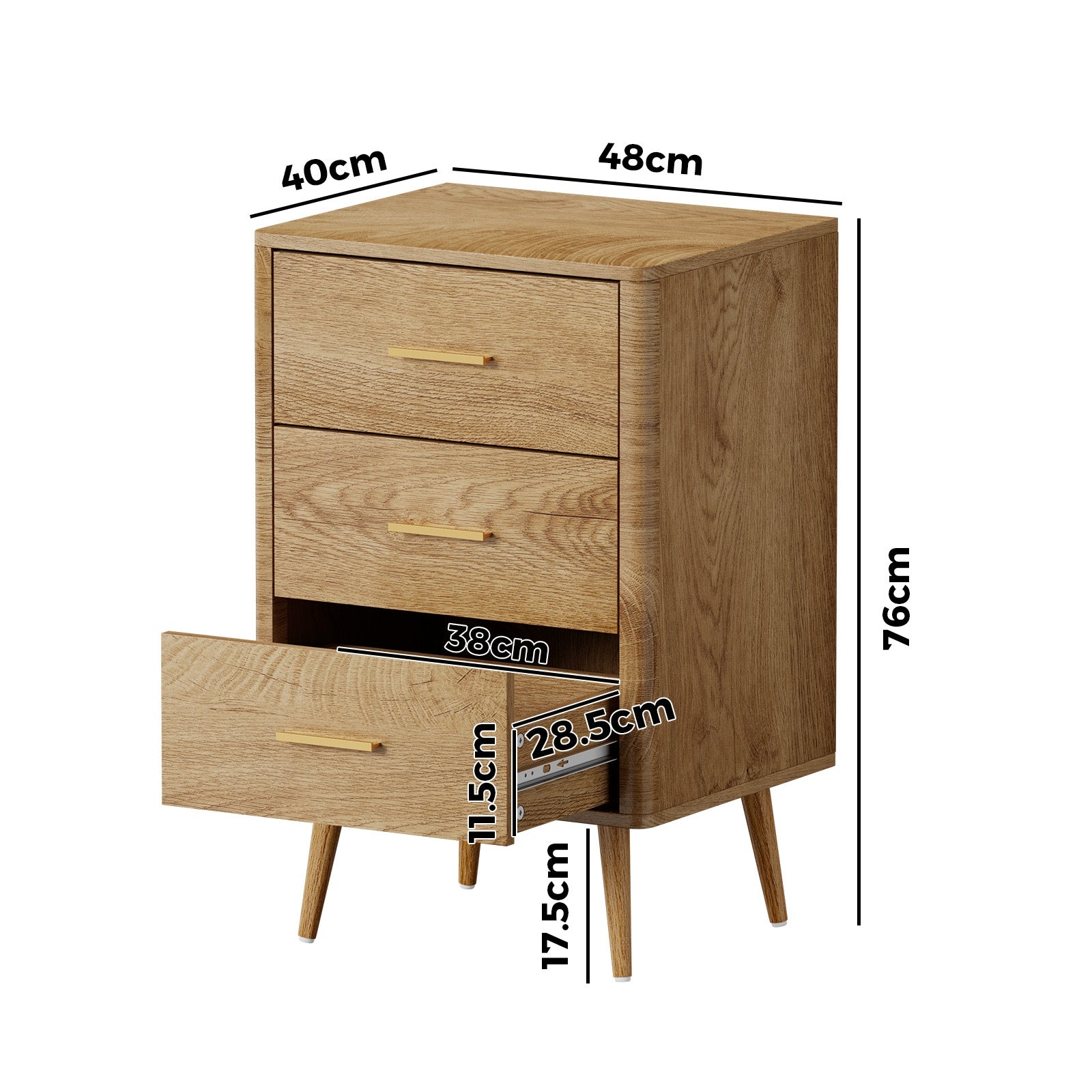 Oikiture 3 Chest of Drawers Dresser Tallboy Storage Cabinet Natural - Sunyee