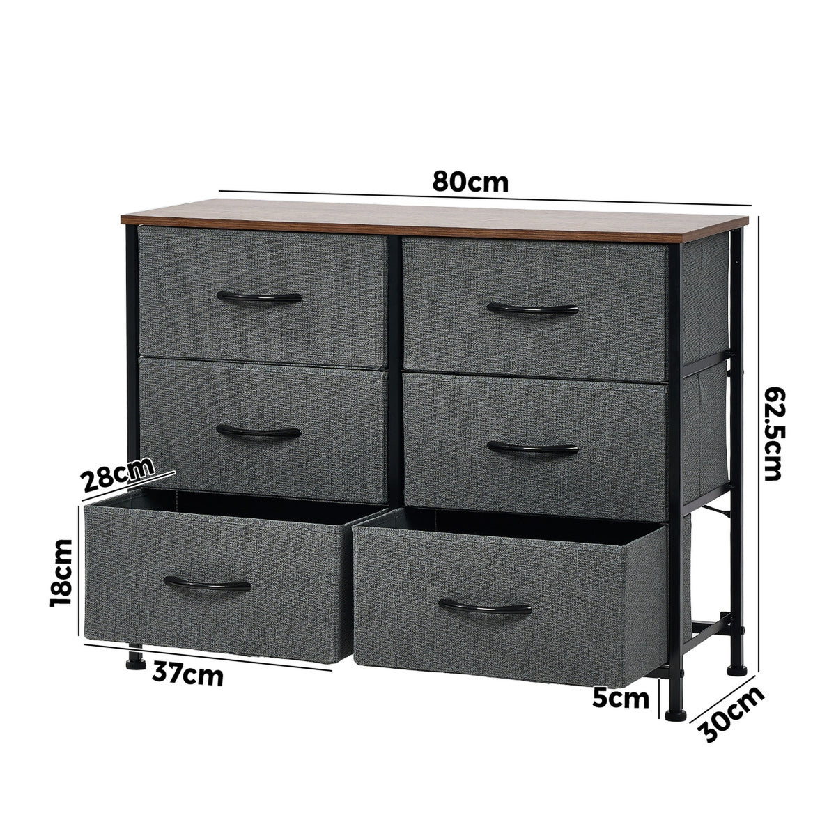 Oikiture 6 Chest of Drawers Storage Cabinet Dresser Organizer Fabric Grey - Sunyee