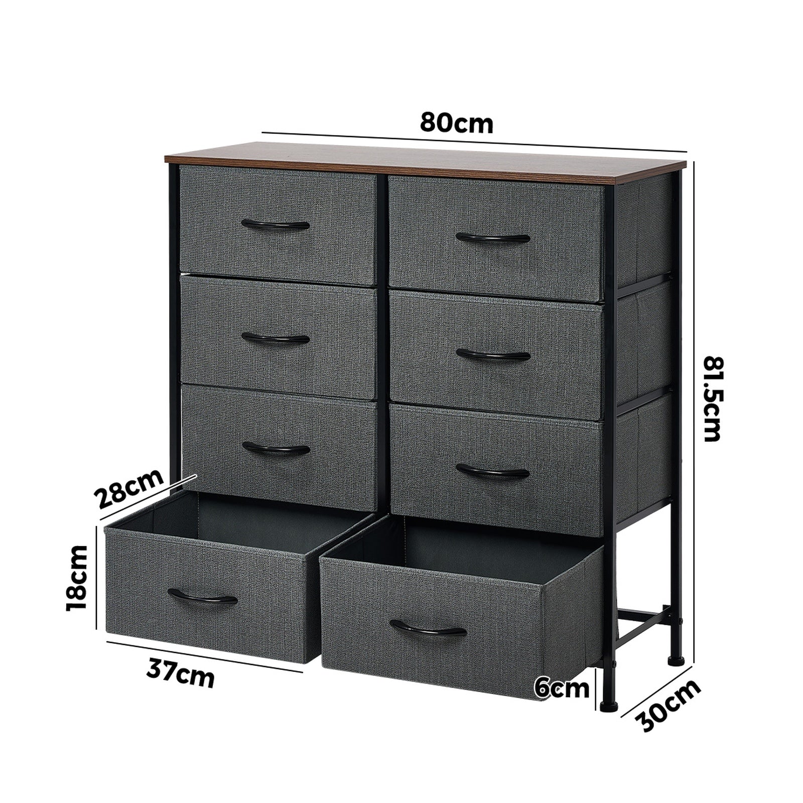 Oikiture 8 Chest of Drawers Storage Cabinet Dresser Organizer Fabric Grey - Sunyee