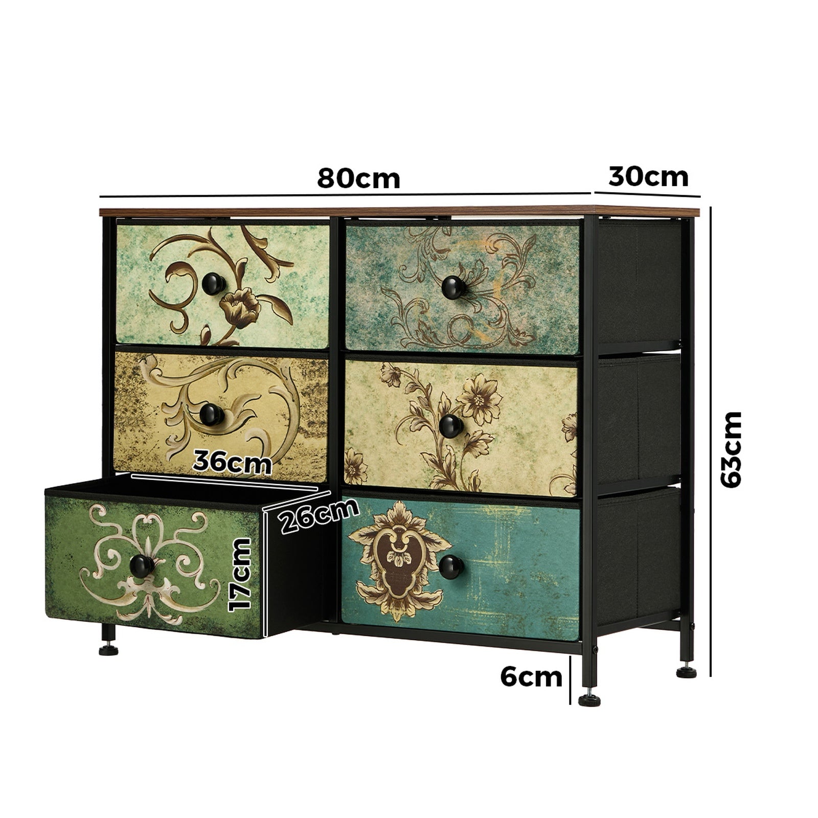 Oikiture 6 Chest of Drawers Fabric Storage Cabinet Retro Lowboy Organizer - Sunyee