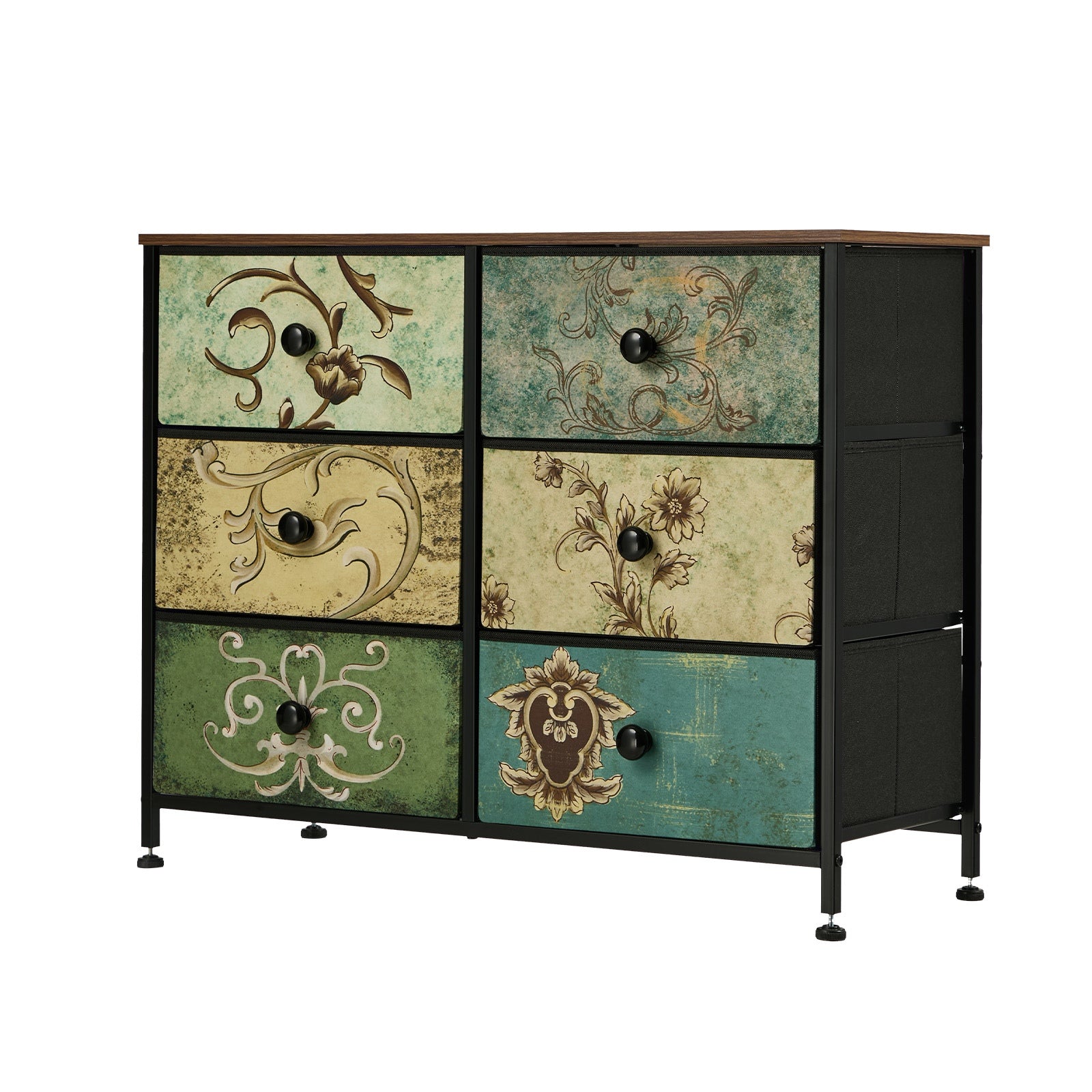 Oikiture 6 Chest of Drawers Fabric Storage Cabinet Retro Lowboy Organizer - Sunyee