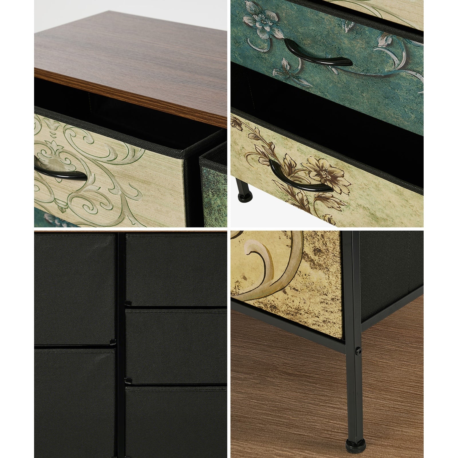 Oikiture 5 Chest Of Drawers Fabric Storage Cabinet Retro Lowboy Organizer