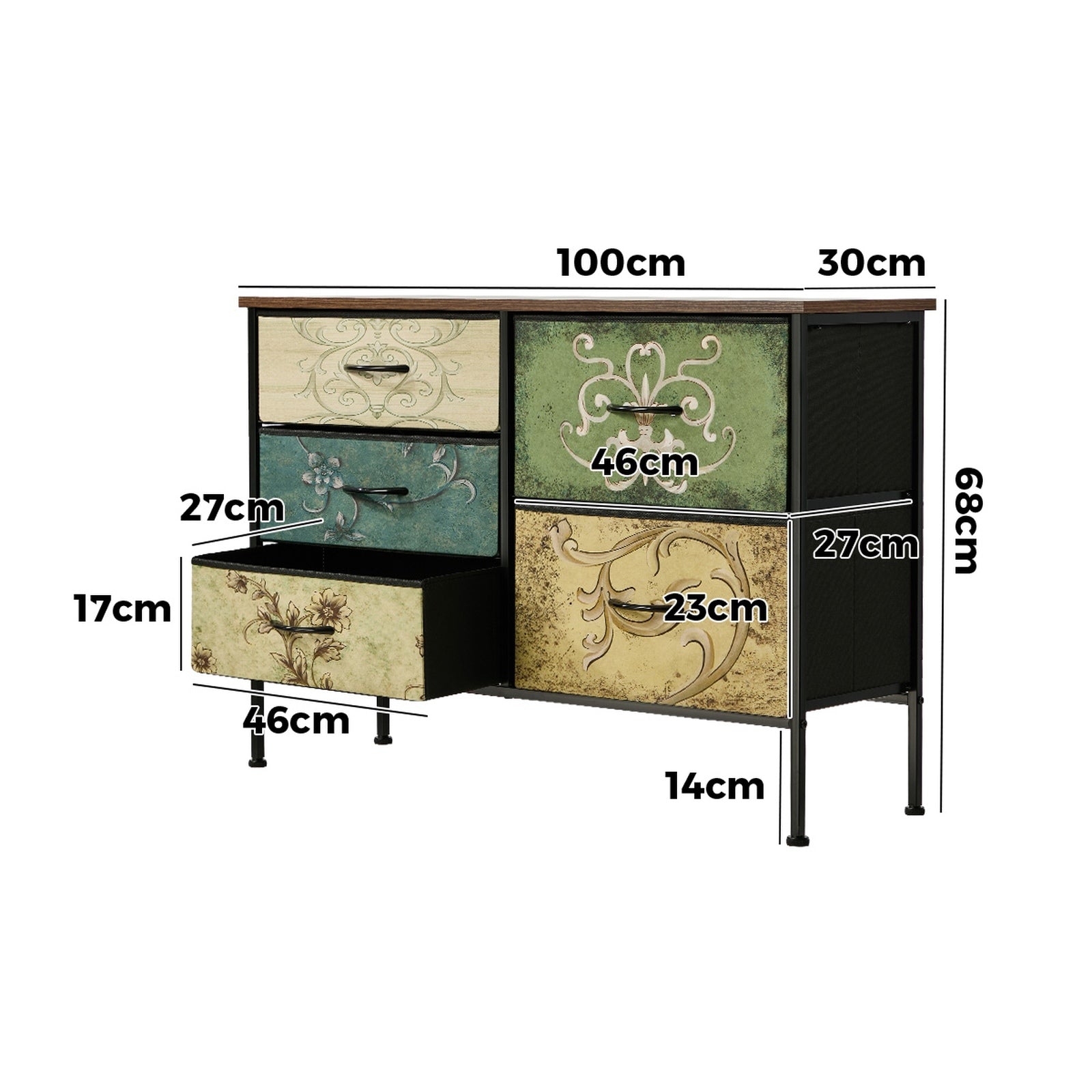 Oikiture 5 Chest Of Drawers Fabric Storage Cabinet Retro Lowboy Organizer