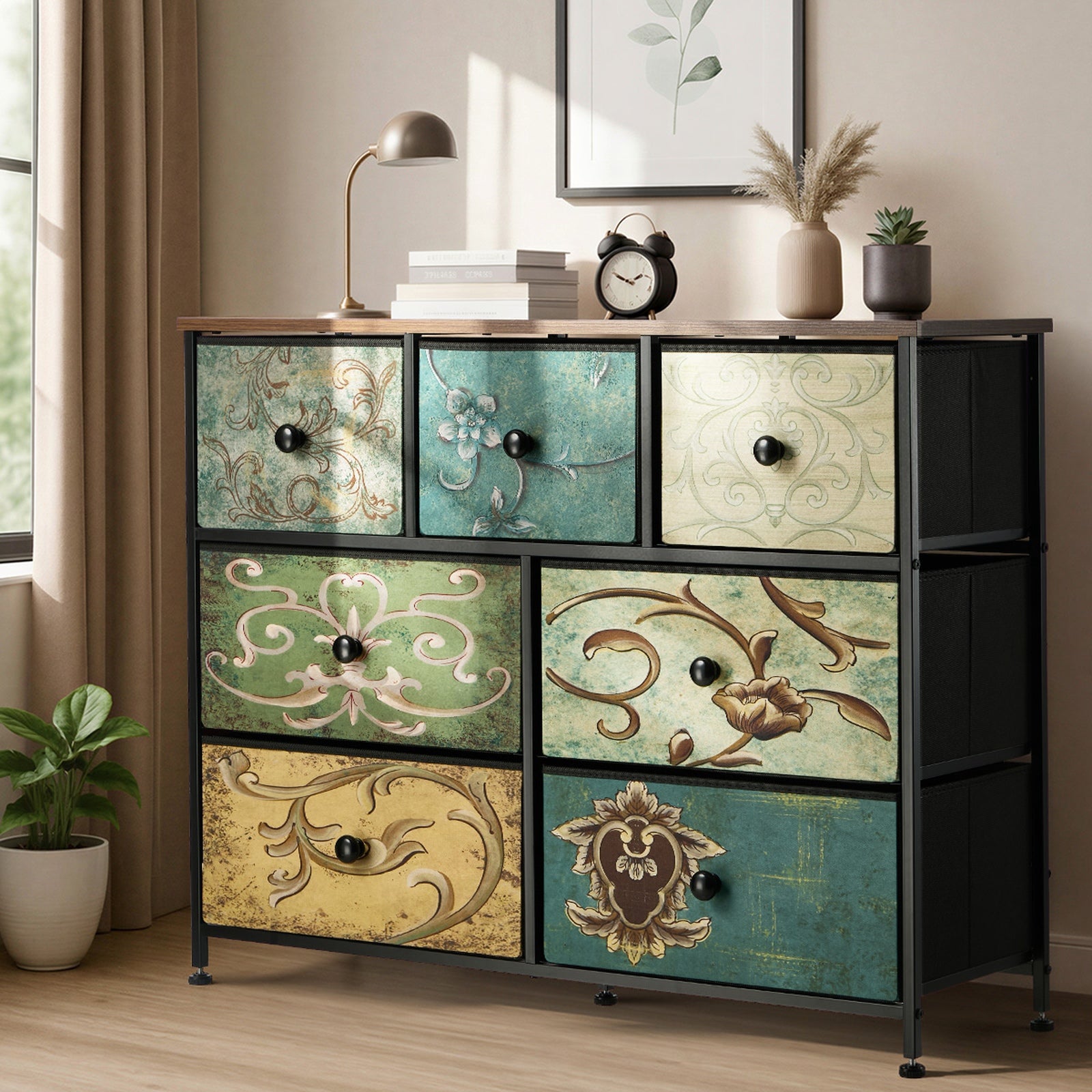 Oikiture 7 Chest of Drawers Fabric Storage Cabinet Tower Dresser Lowboy - Sunyee
