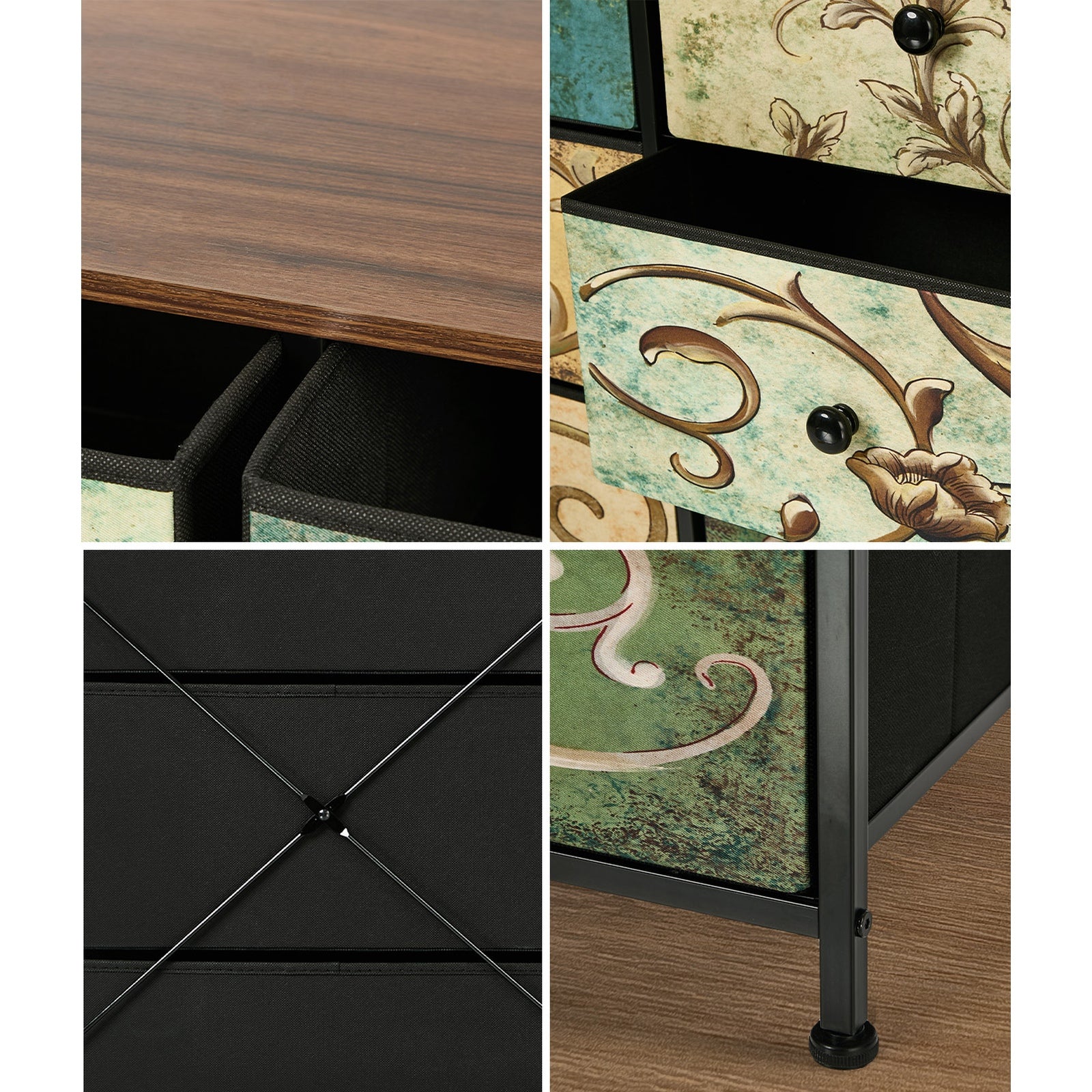 Oikiture 9 Chest of Drawers Fabric Storage Dresser Vintage Tallboy Organizer - Sunyee