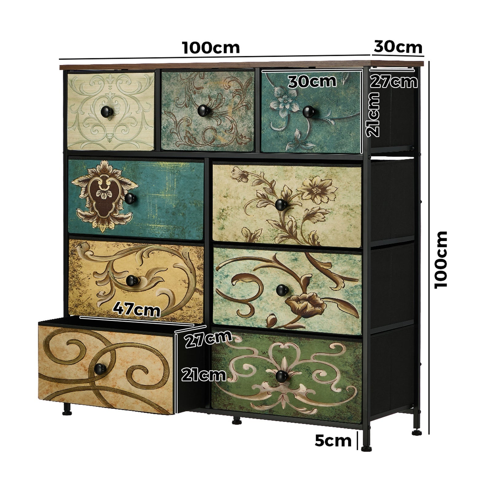Oikiture 9 Chest of Drawers Fabric Storage Dresser Vintage Tallboy Organizer - Sunyee