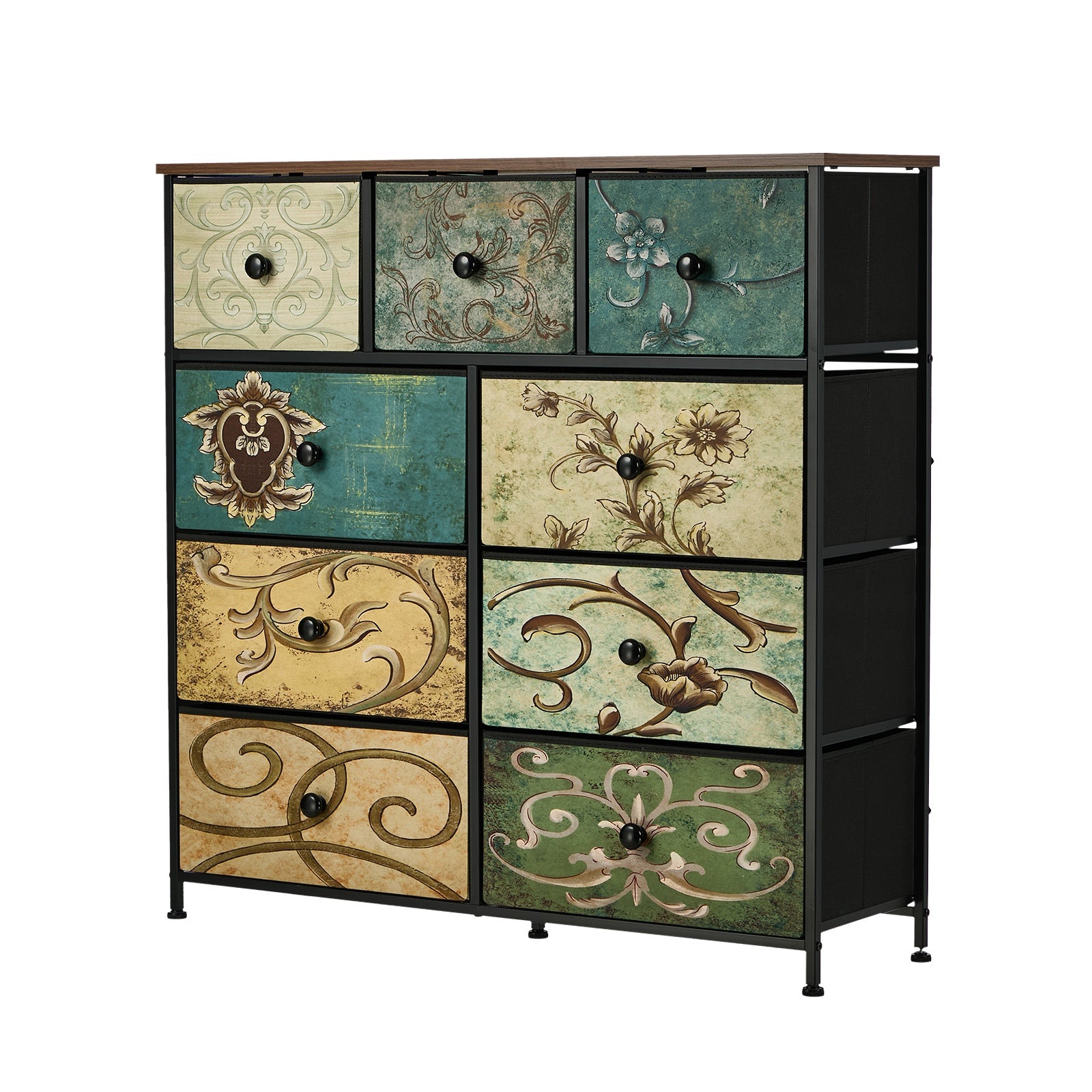 Oikiture 9 Chest of Drawers Fabric Storage Dresser Vintage Tallboy Organizer - Sunyee