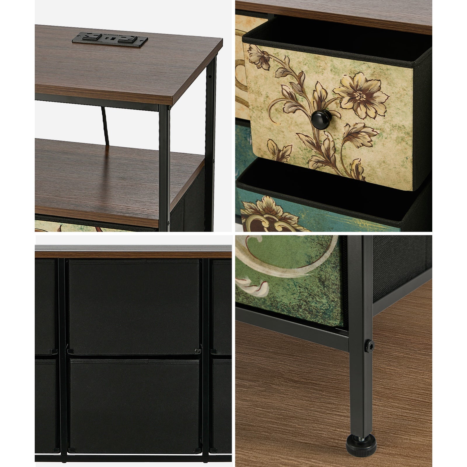 Oikiture 6 Chest of Drawers Fabric Retro Dresser Lowboy Shelf Charging Station - Sunyee
