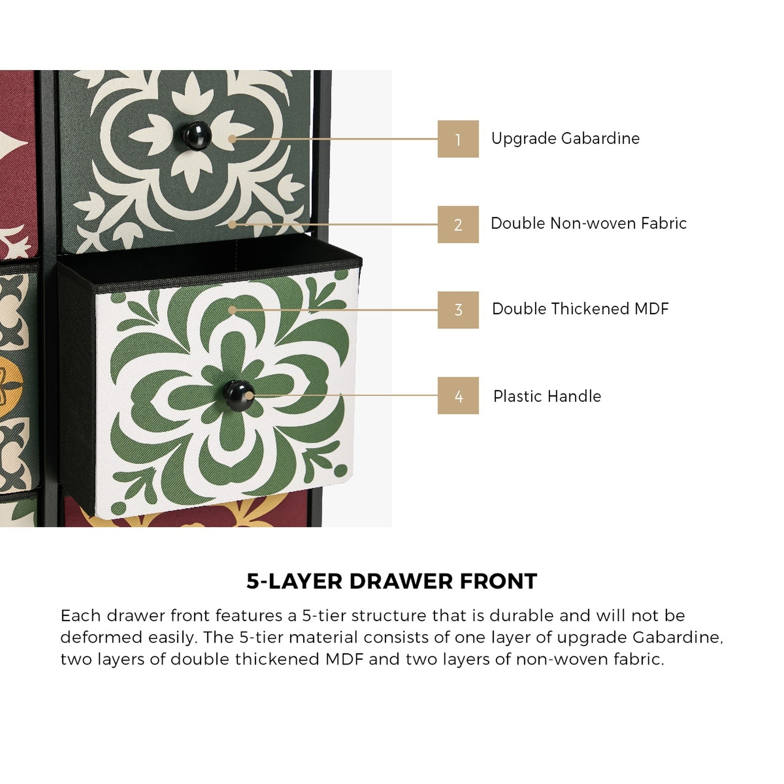 Oikiture 6 Chest Of Drawers Retro Tallboy Dresser Multi-Storage Foldable Fabric