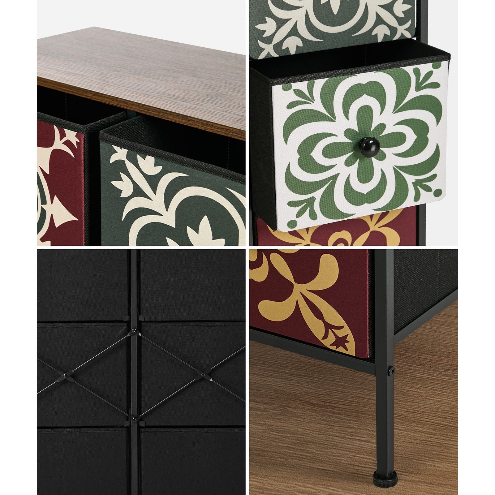 Oikiture 6 Chest Of Drawers Retro Tallboy Dresser Multi-Storage Foldable Fabric