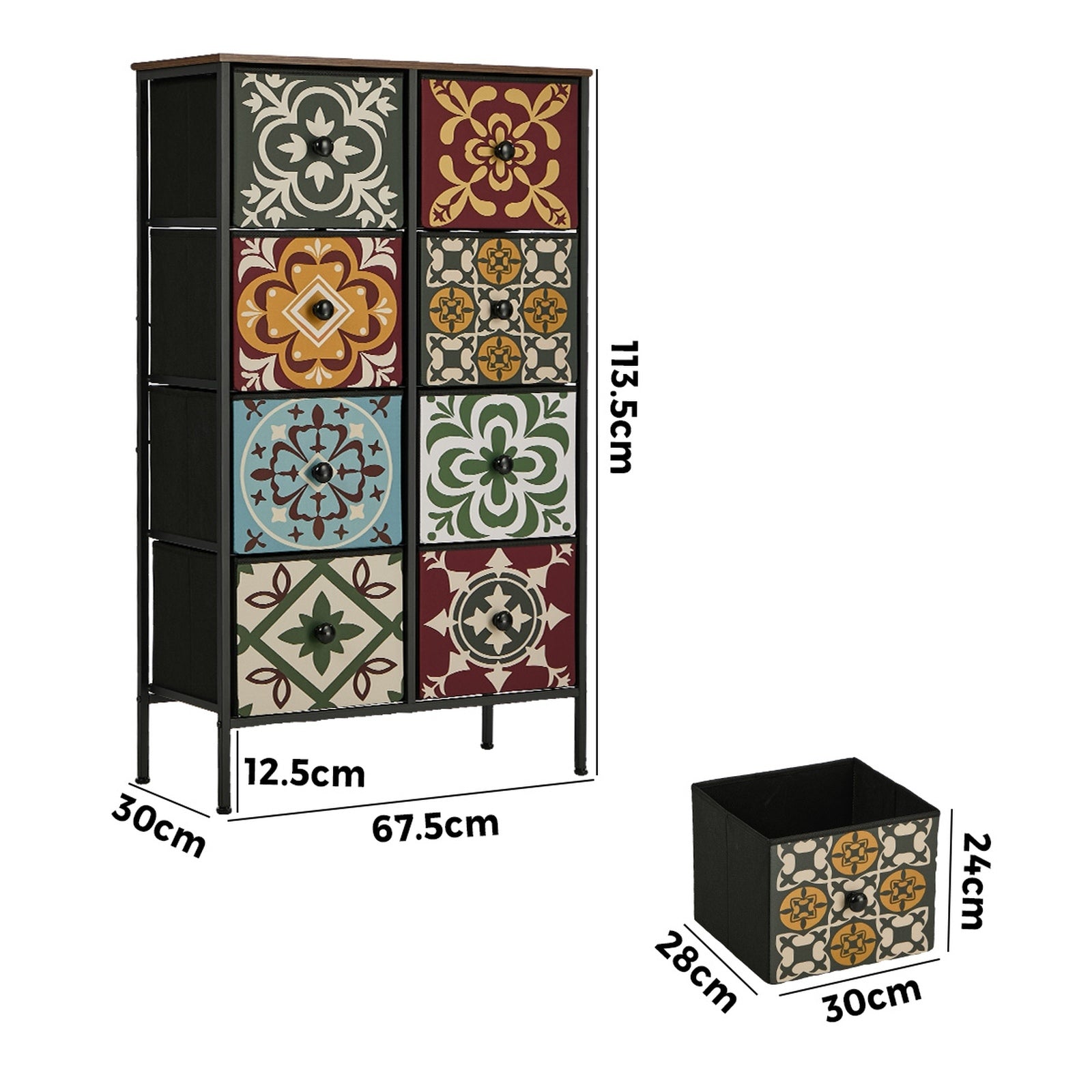 Oikiture 8 Chest Of Drawers Retro Tallboy Dresser Multi-Storage Foldable Fabric
