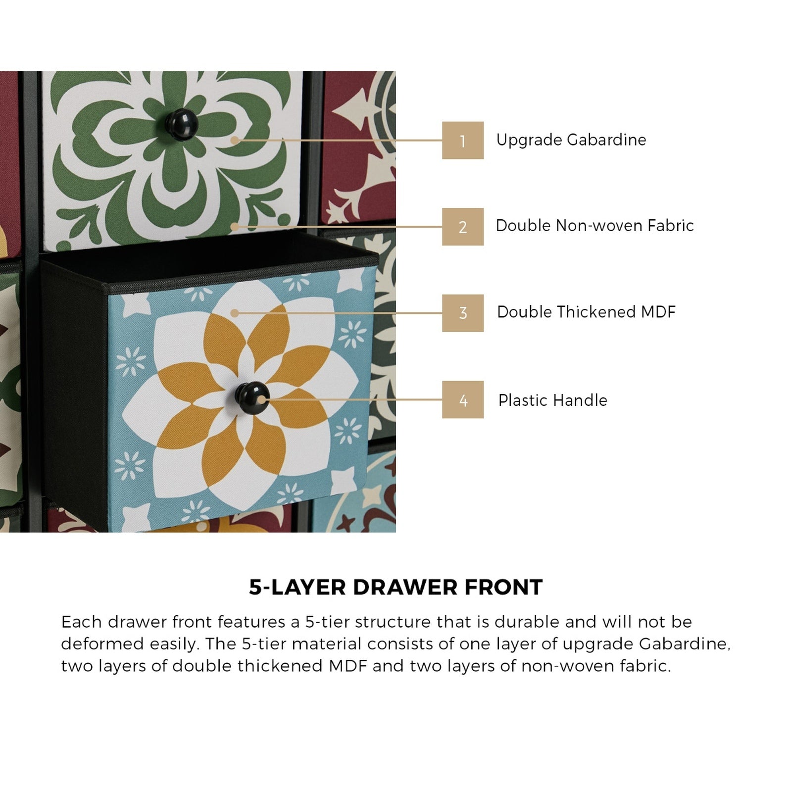 Oikiture 9 Chest Of Drawers Retro Tallboy Dresser Multi-Storage Foldable Fabric