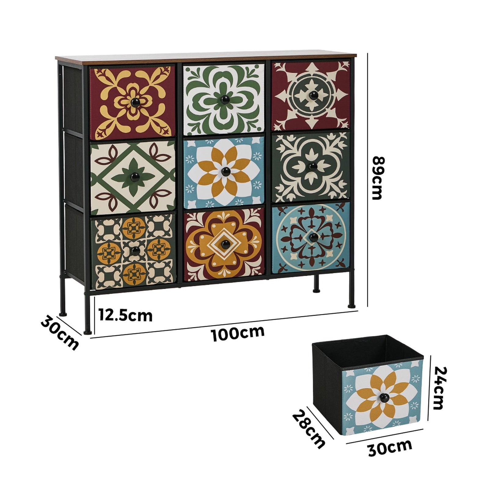 Oikiture 9 Chest Of Drawers Retro Tallboy Dresser Multi-Storage Foldable Fabric