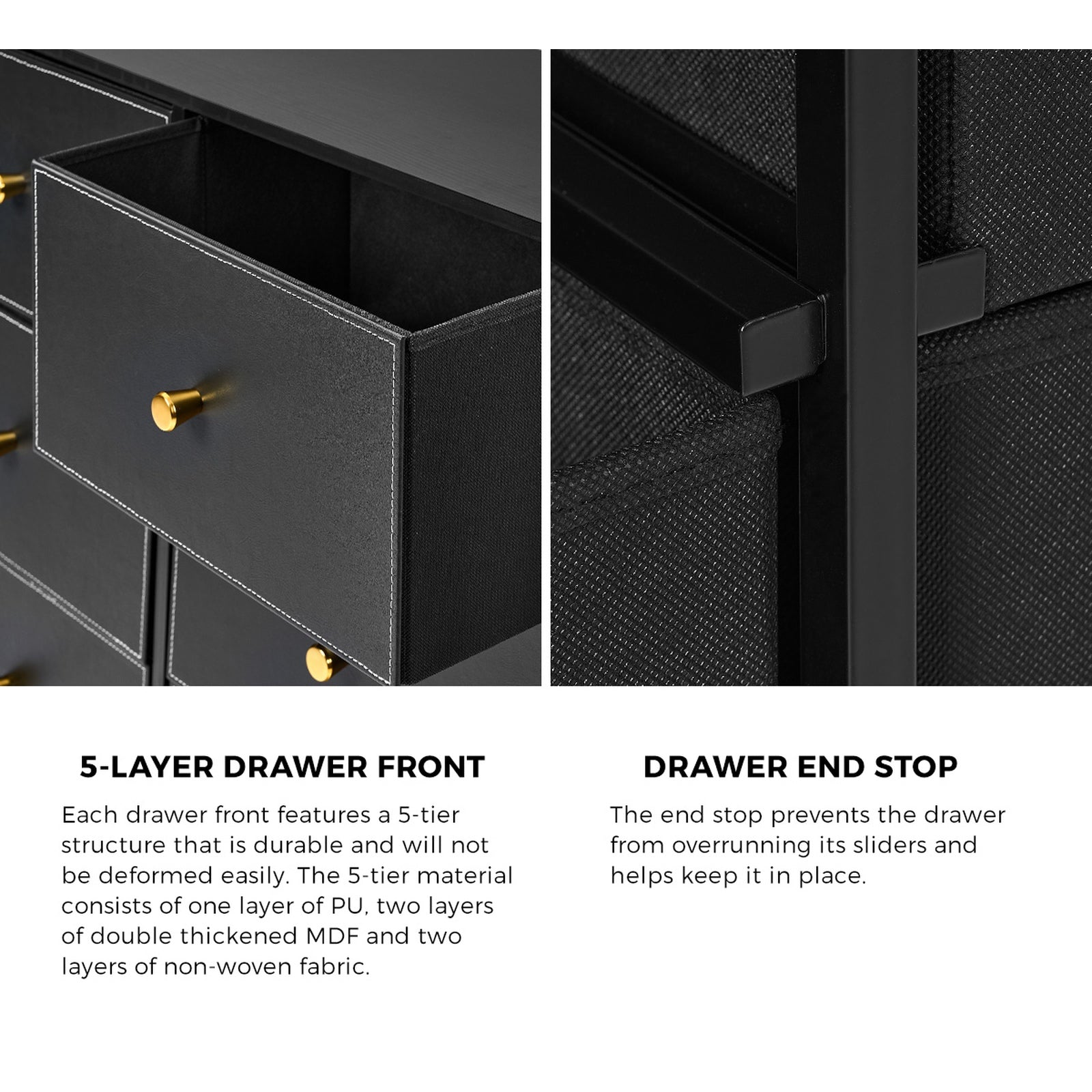 Oikiture 8 Chest of Drawers PU Fabric Storage Cabinet Dresser Tallboy Black - Sunyee