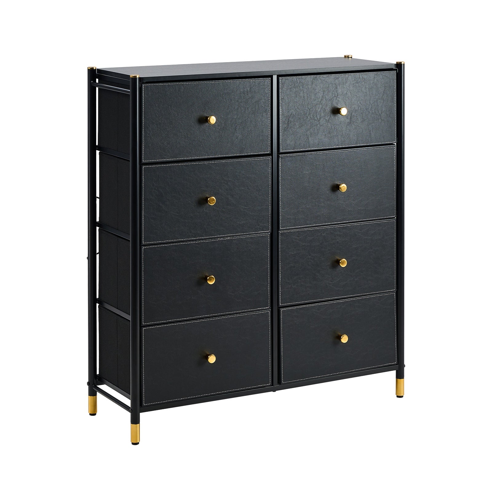 Oikiture 8 Chest of Drawers PU Fabric Storage Cabinet Dresser Tallboy Black - Sunyee