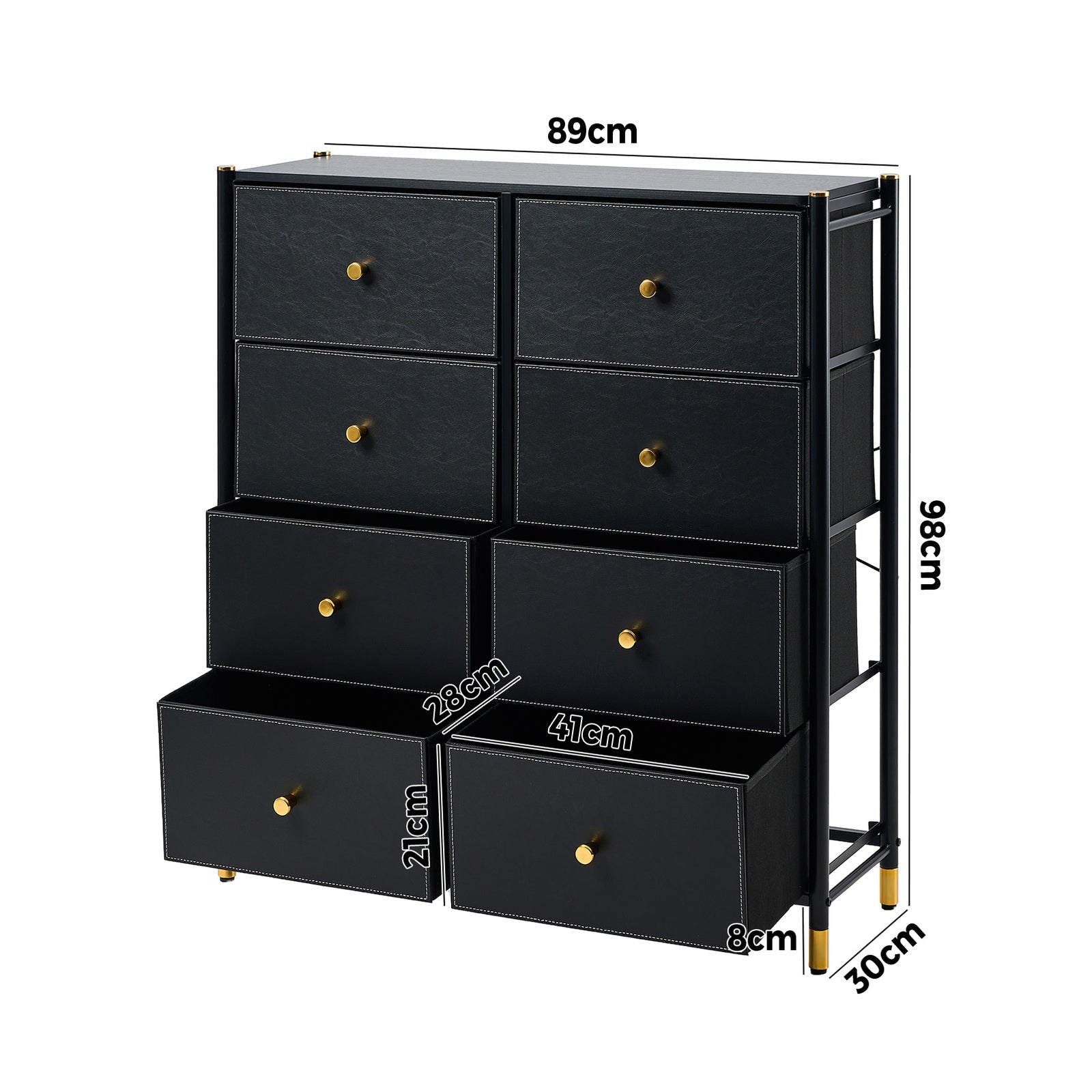 Oikiture 8 Chest of Drawers PU Fabric Storage Cabinet Dresser Tallboy Black - Sunyee