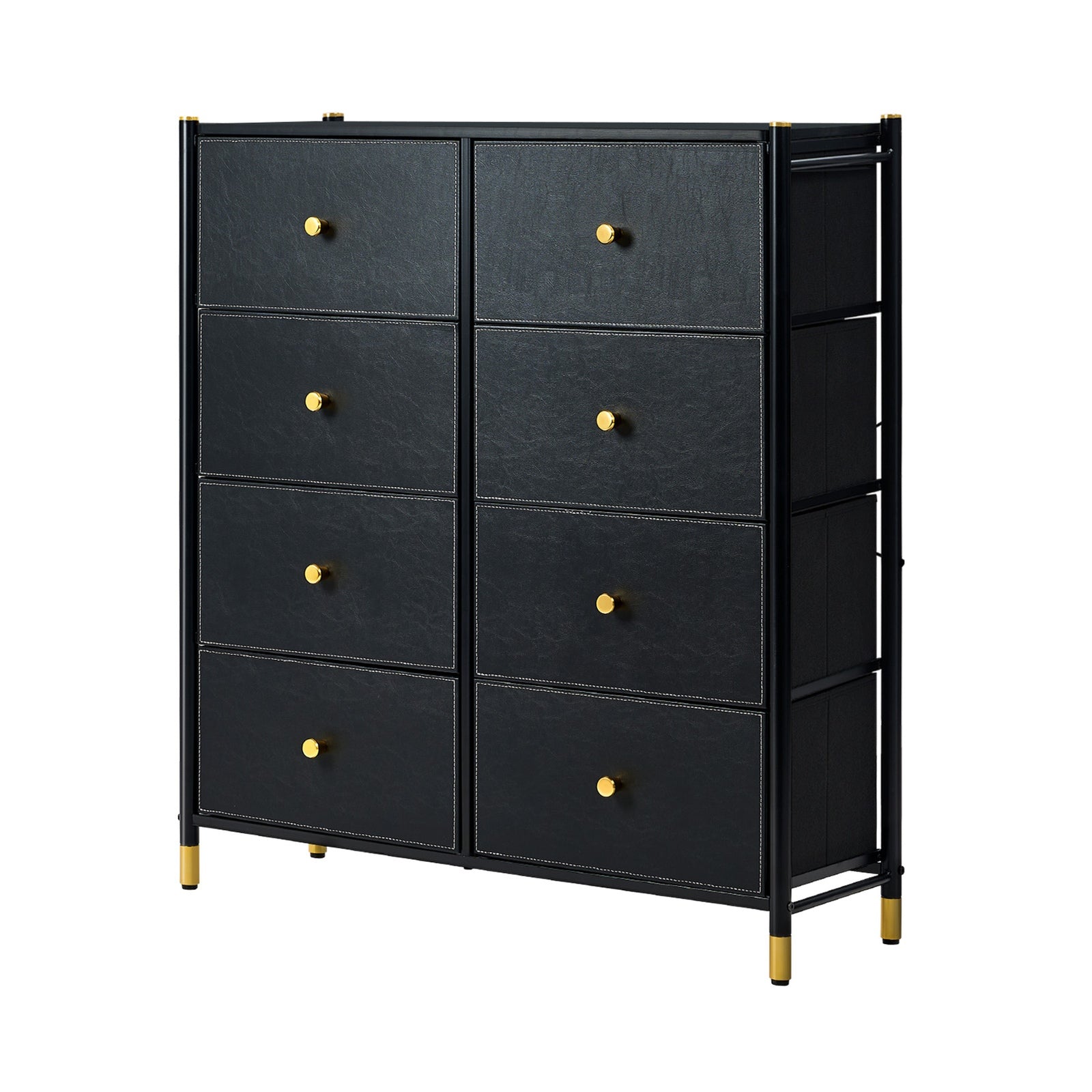 Oikiture 8 Chest of Drawers PU Fabric Storage Cabinet Dresser Tallboy Black - Sunyee