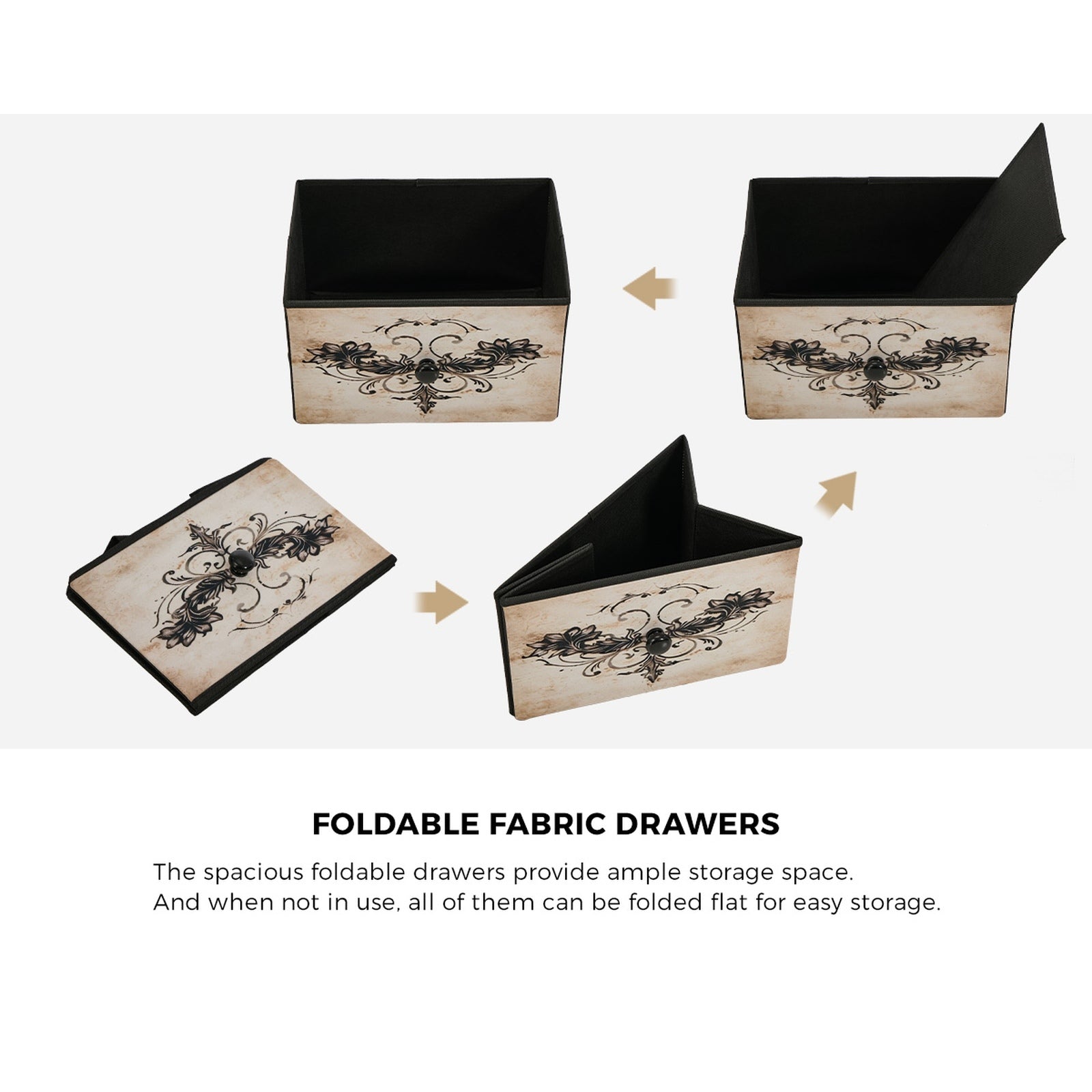 Oikiture 10 Chest Of Drawers Retro Tallboy Printed Foldable Fabric Drawers