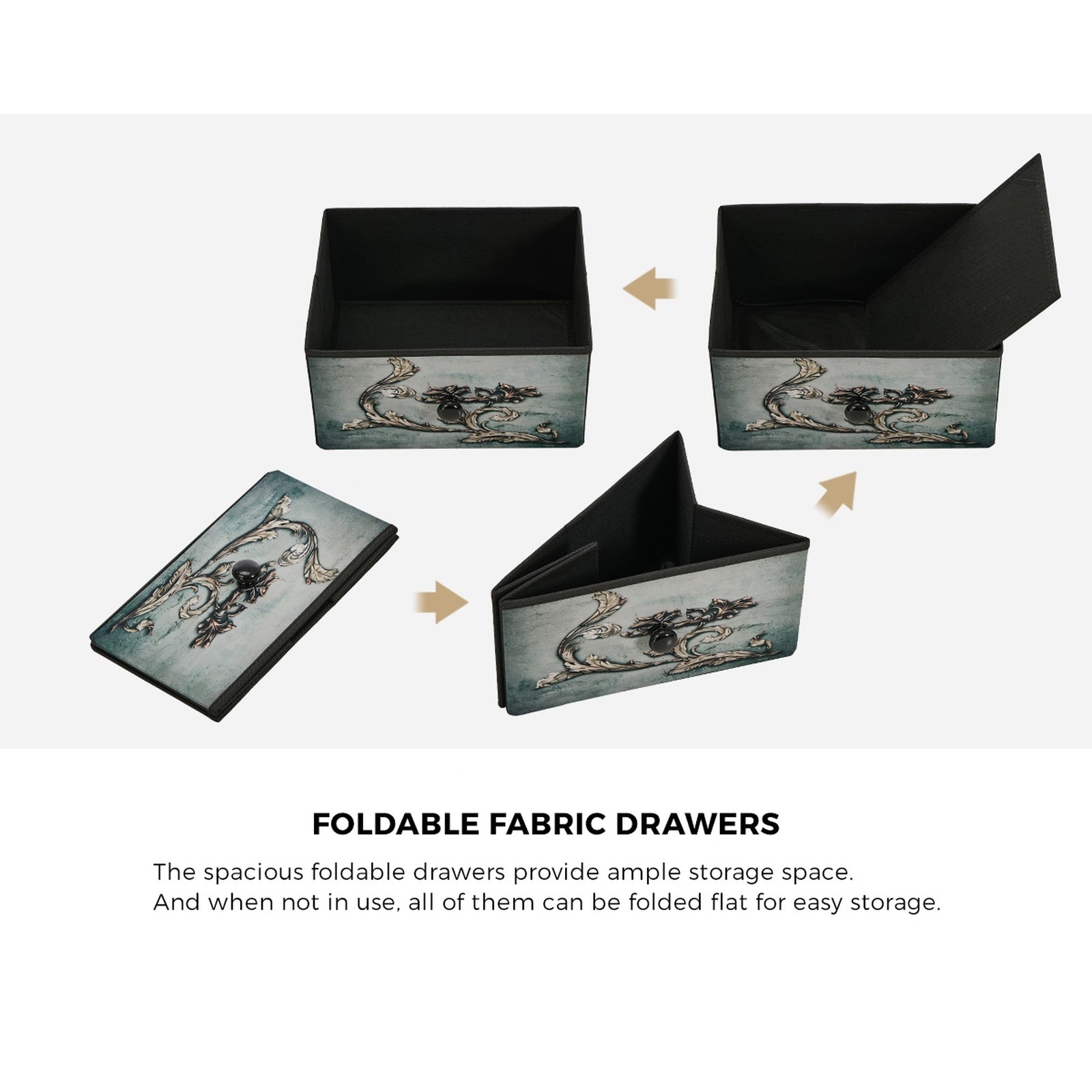 Oikiture 6 Chest Of Drawers Retro Tallboy Printed Foldable Fabric Drawers