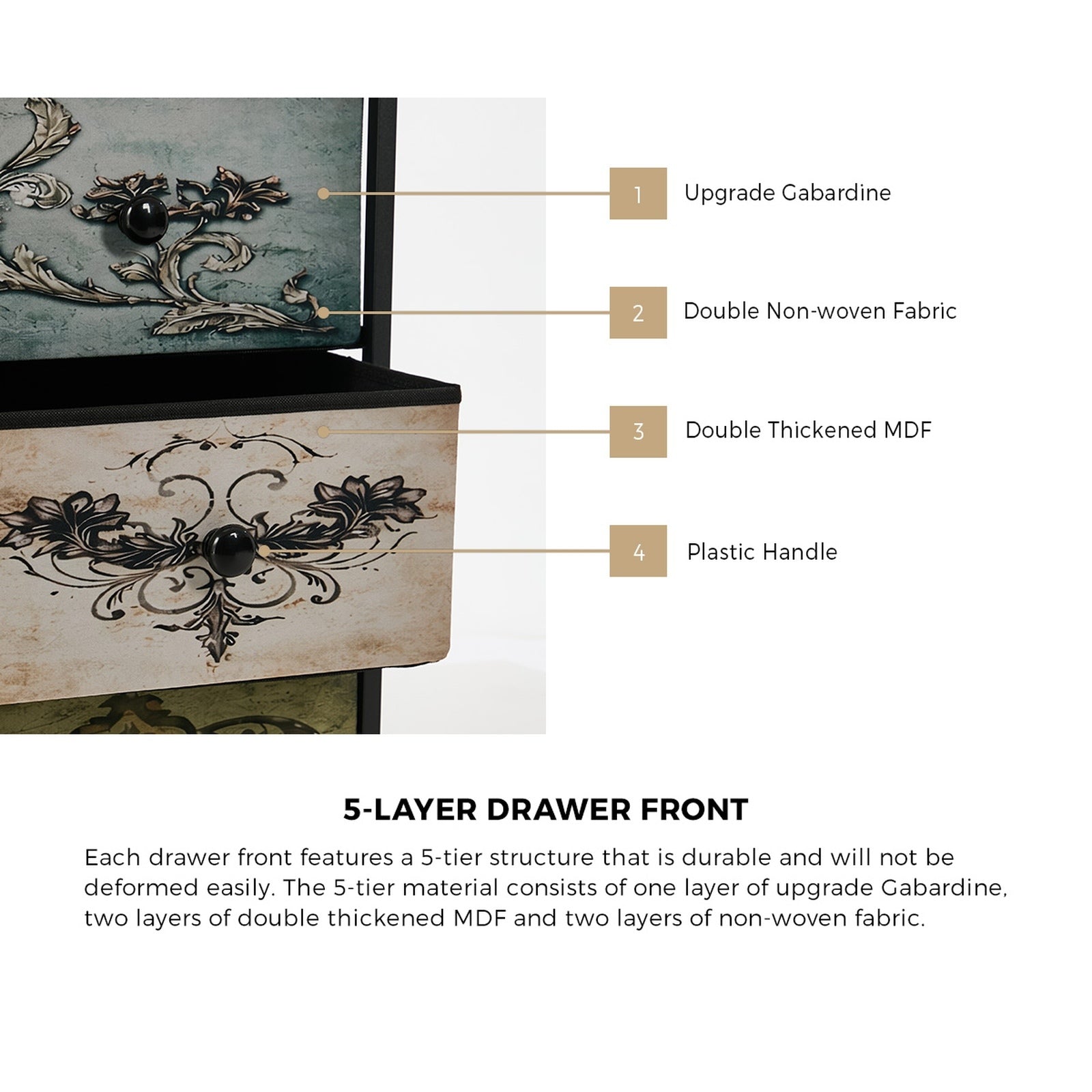 Oikiture 6 Chest Of Drawers Retro Tallboy Printed Foldable Fabric Drawers