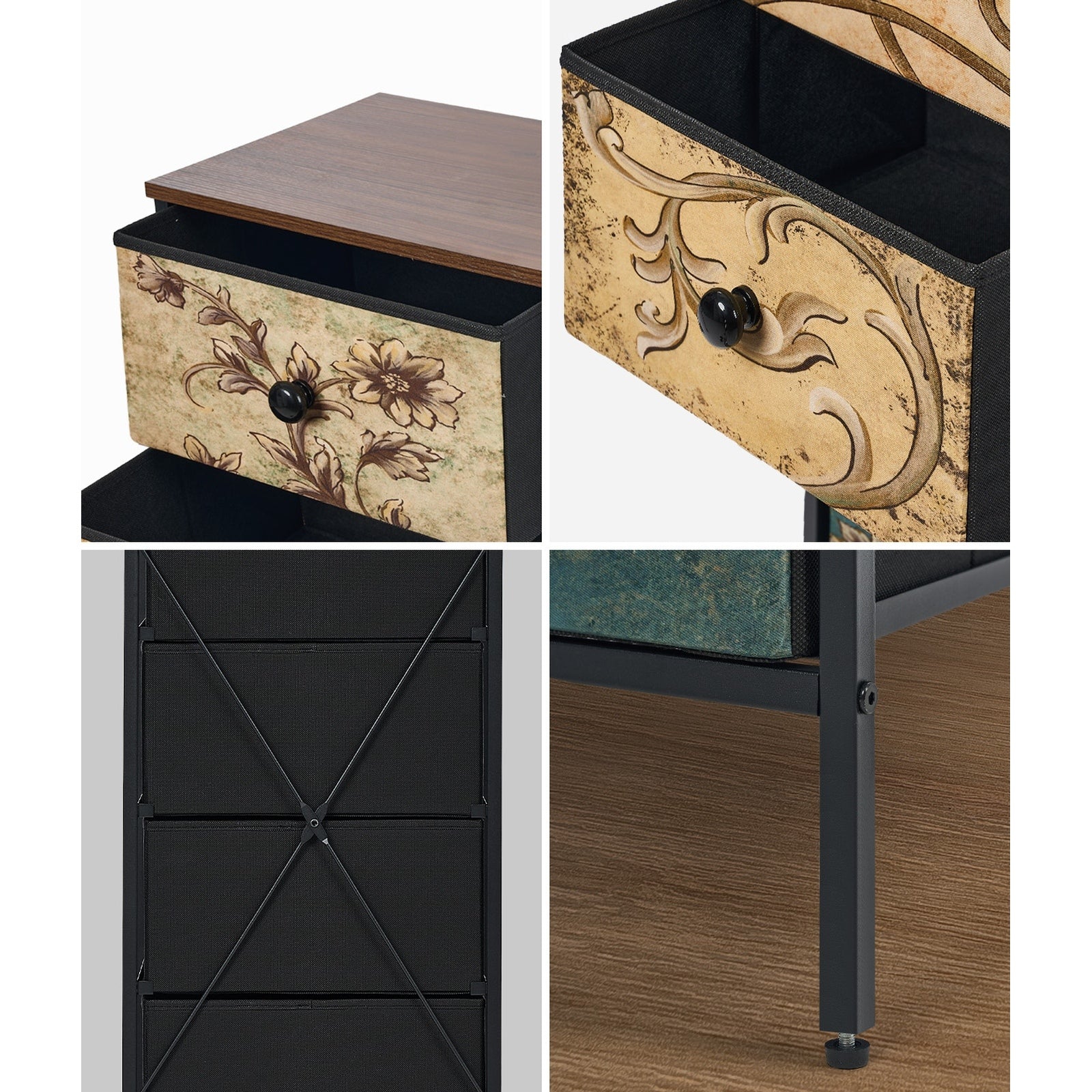Oikiture 6 Chest Of Drawers Retro Tallboy Printed Foldable Fabric Drawers