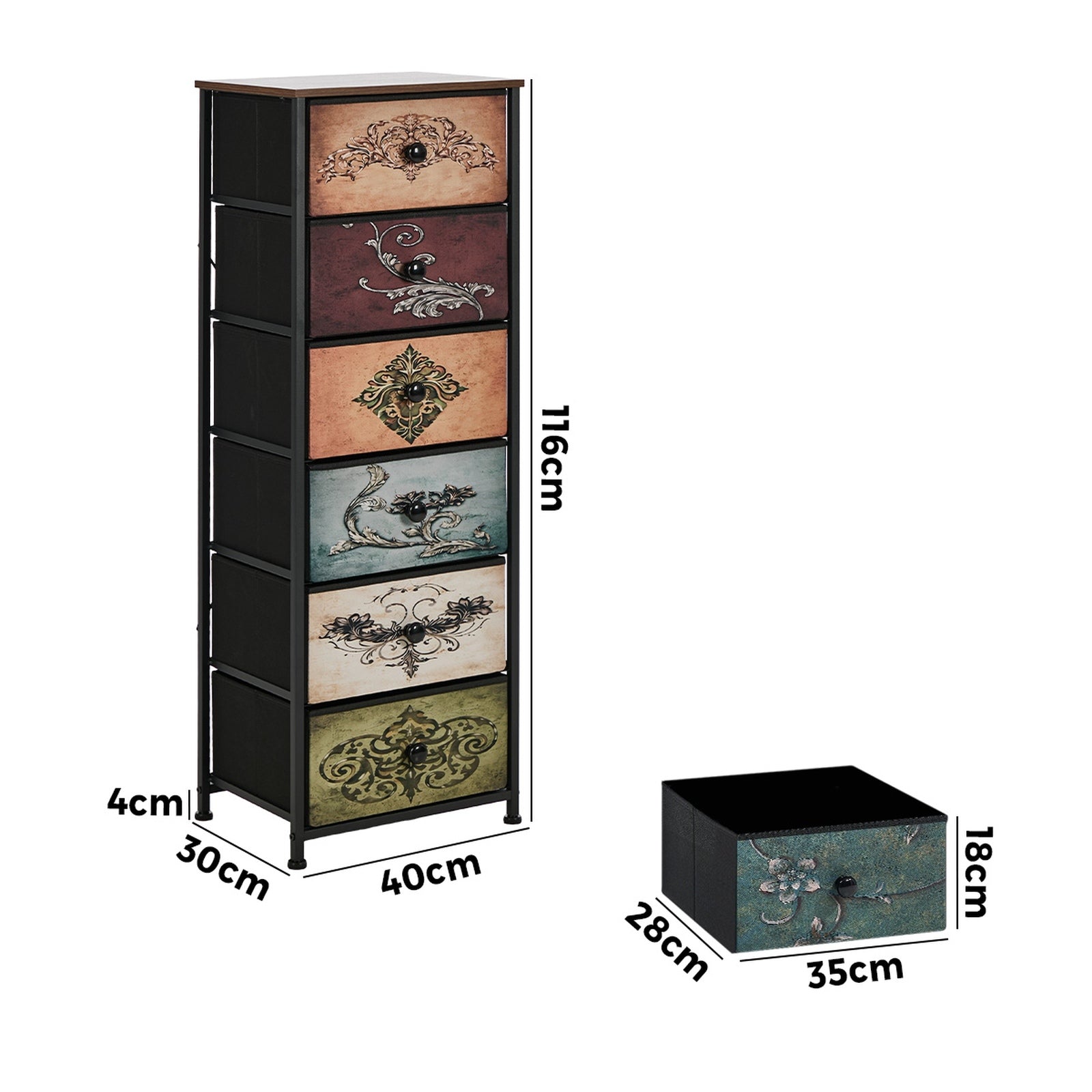 Oikiture 6 Chest Of Drawers Retro Tallboy Printed Foldable Fabric Drawers