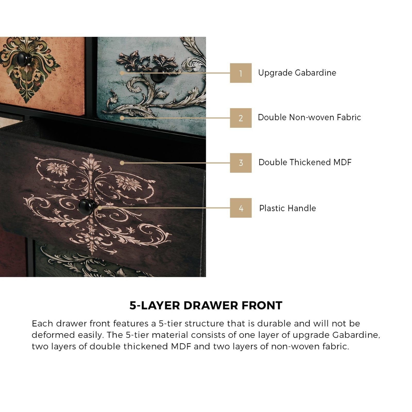 Oikiture 7 Chest Of Drawers Retro Tallboy Printed Foldable Fabric Drawers