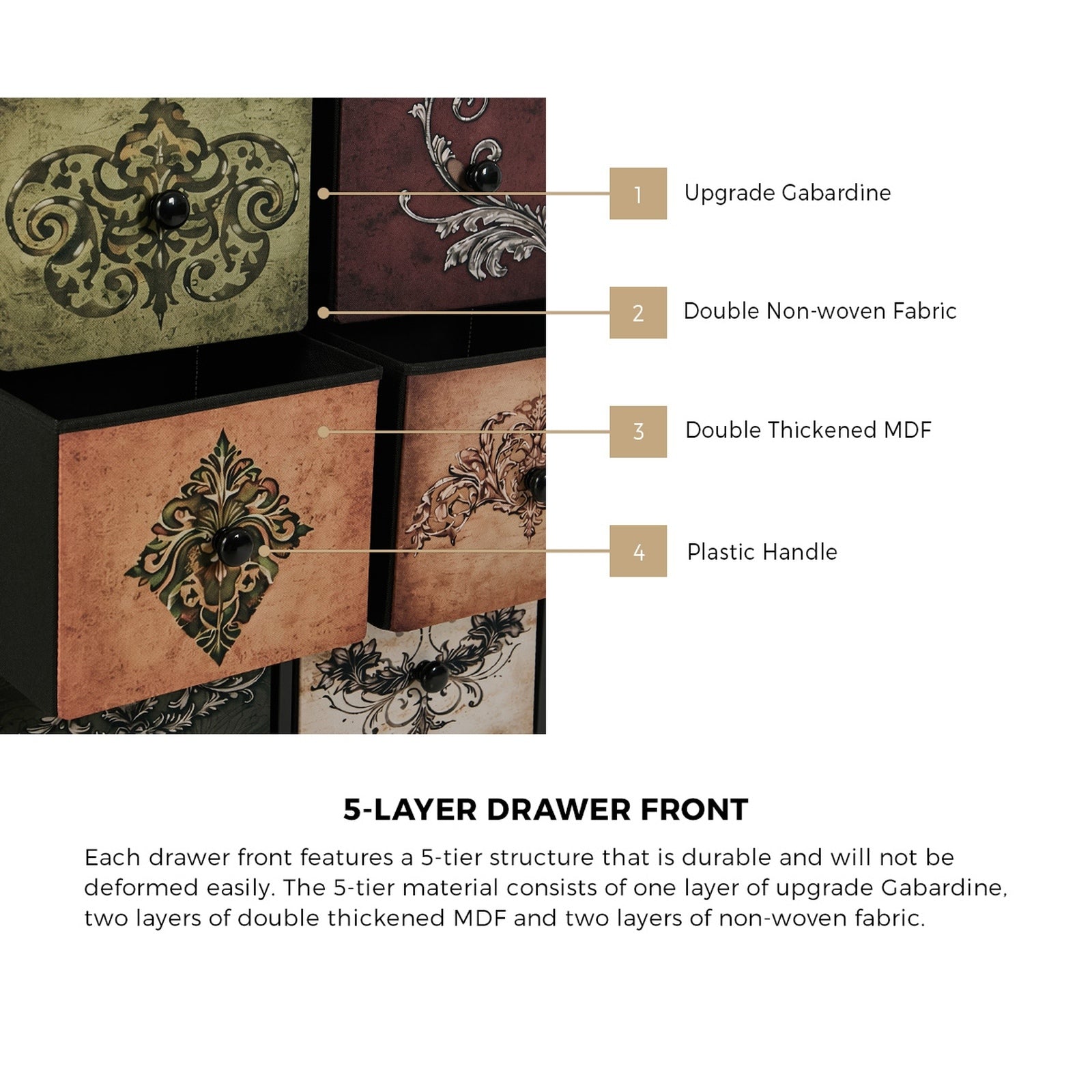 Oikiture 8 Chest Of Drawers Retro Tallboy Printed Foldable Fabric Drawers