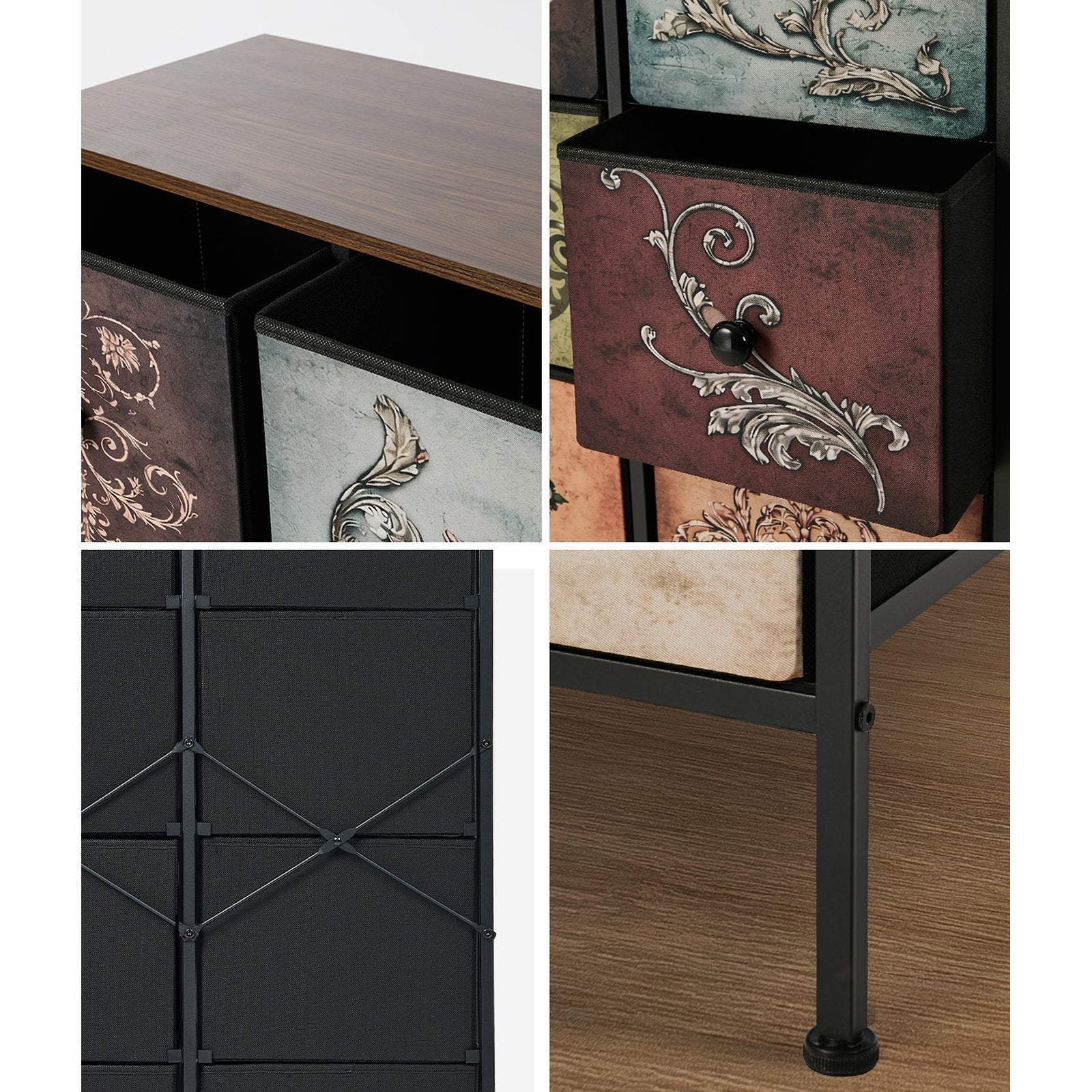 Oikiture 8 Chest Of Drawers Retro Tallboy Printed Foldable Fabric Drawers