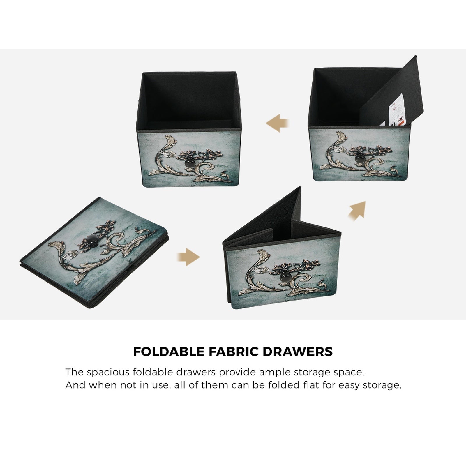 Oikiture 9 Chest Of Drawers Retro Tallboy Printed Foldable Fabric Drawers