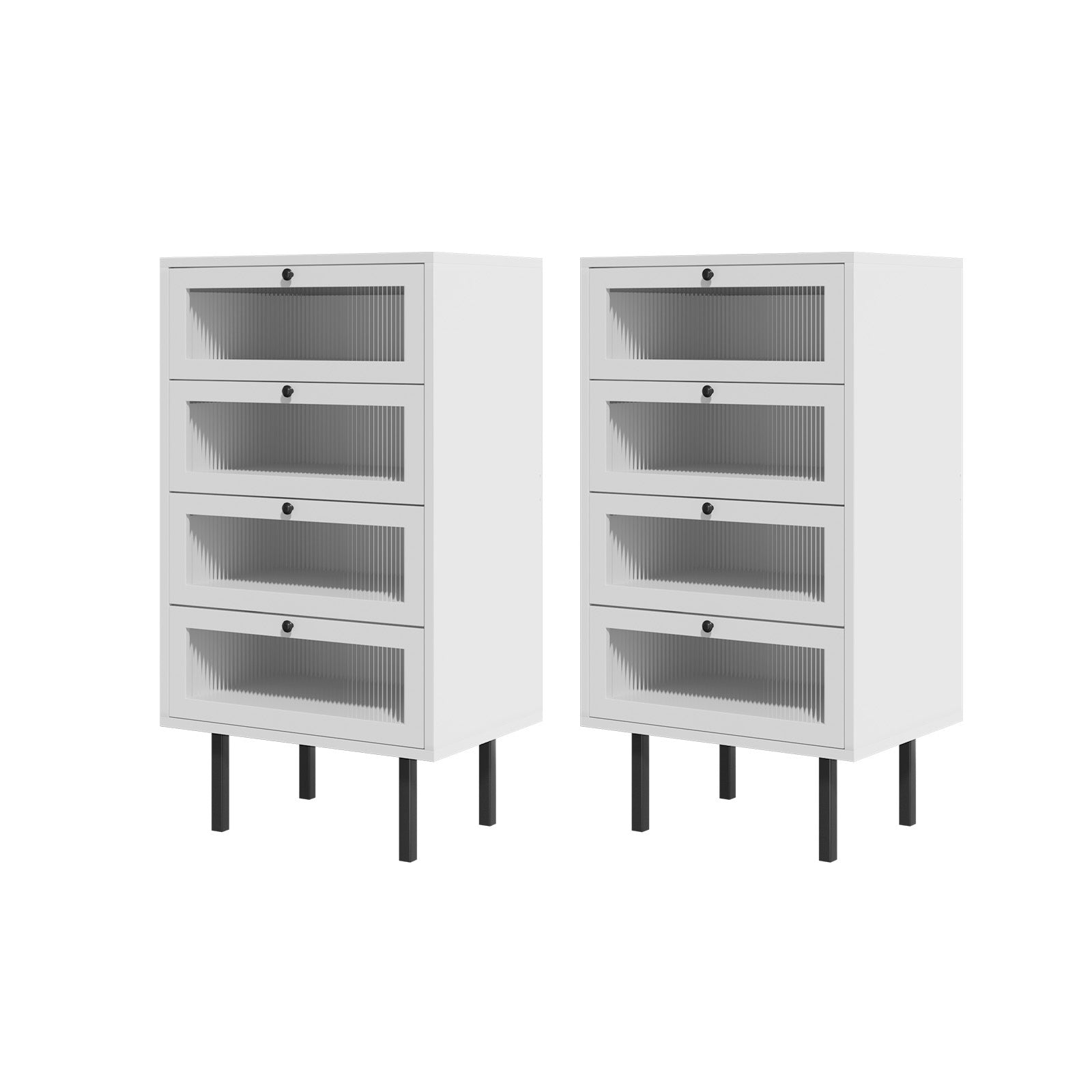 Oikiture 4 Chest of Drawers Tallboy Dresser Storage Cabinet White Set of 2 - Sunyee