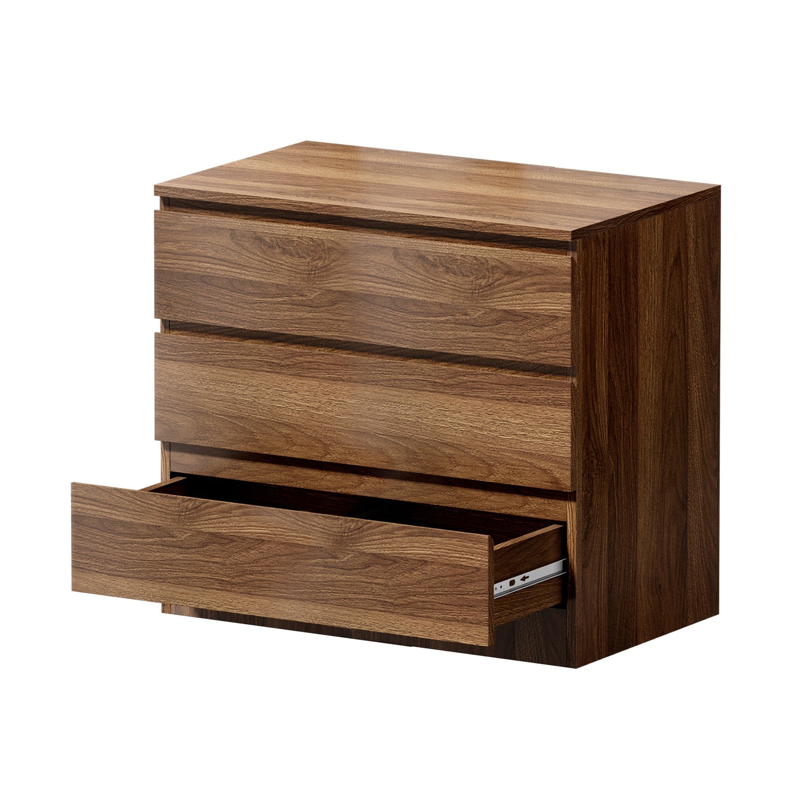 Oikiture 3 Chest of Drawers Lowboy Dresser Table Storage Cabinet Bedroom Walnut