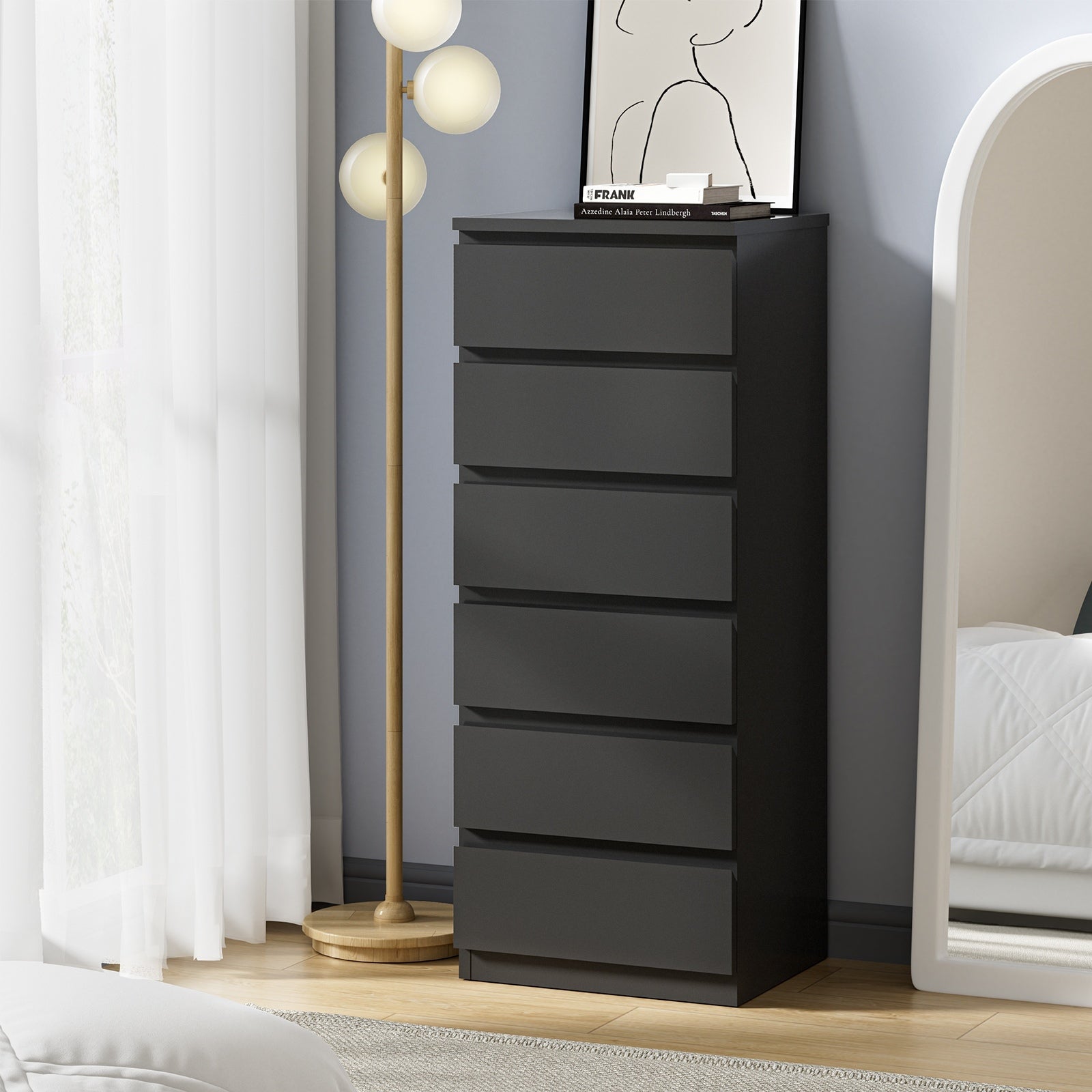 Oikiture 6 Chest of Drawers Tallboy Dresser Table Storage Cabinet Bedroom - Sunyee