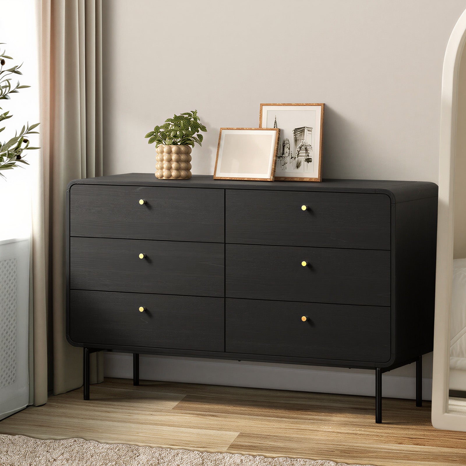 Oikiture 6 Chest of Drawers Tallboy Storage Cabinet Dresser Black - Sunyee