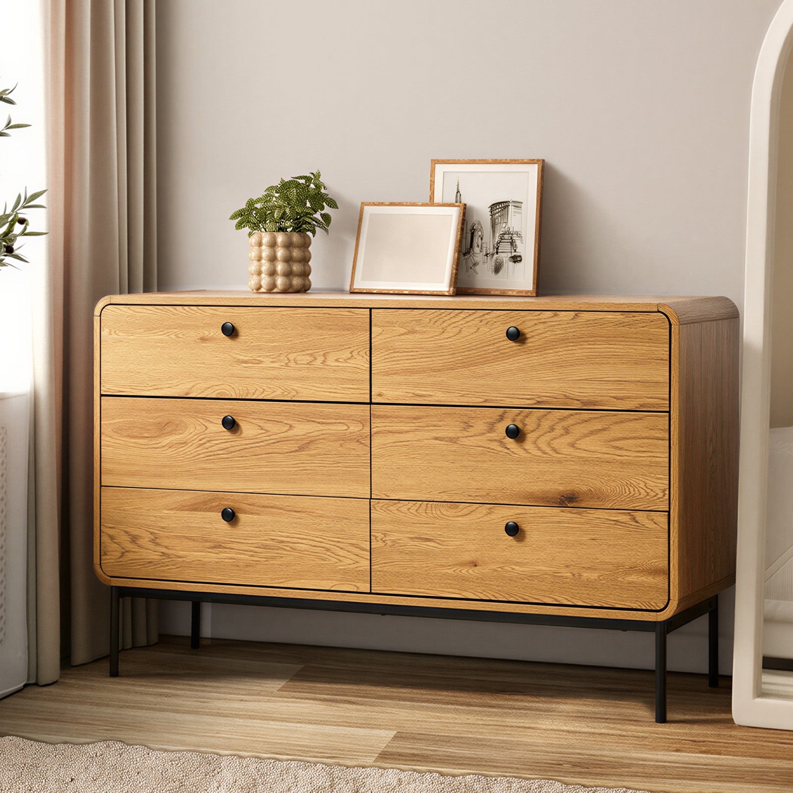Oikiture 6 Chest of Drawers Tallboy Storage Cabinet Dresser Natural - Sunyee