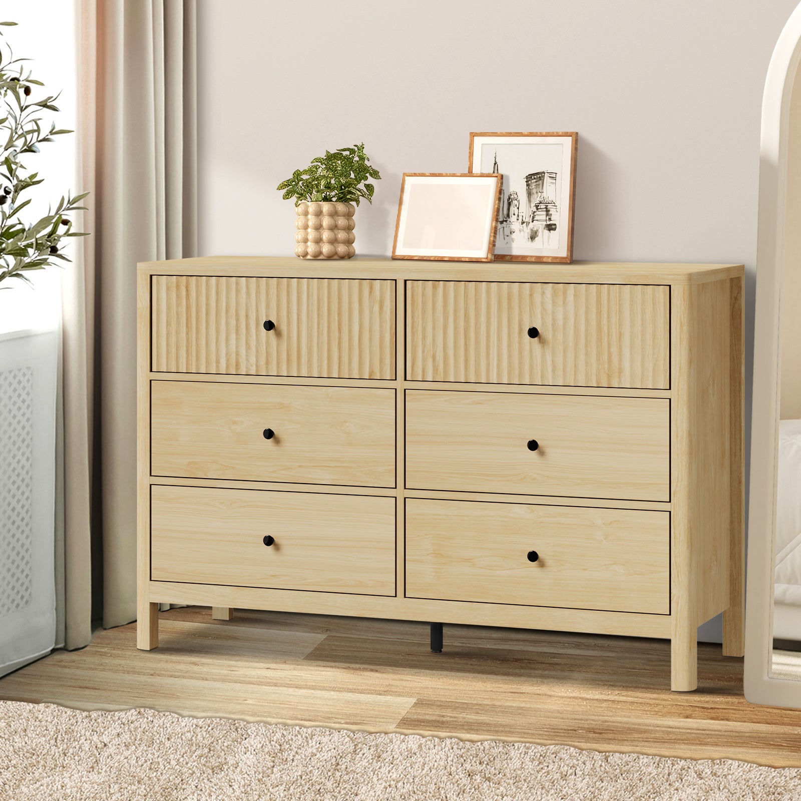 Oikiture 6 Chest of Drawers Dresser Tallboy Storage Cabinet Bedroom Natural - Sunyee