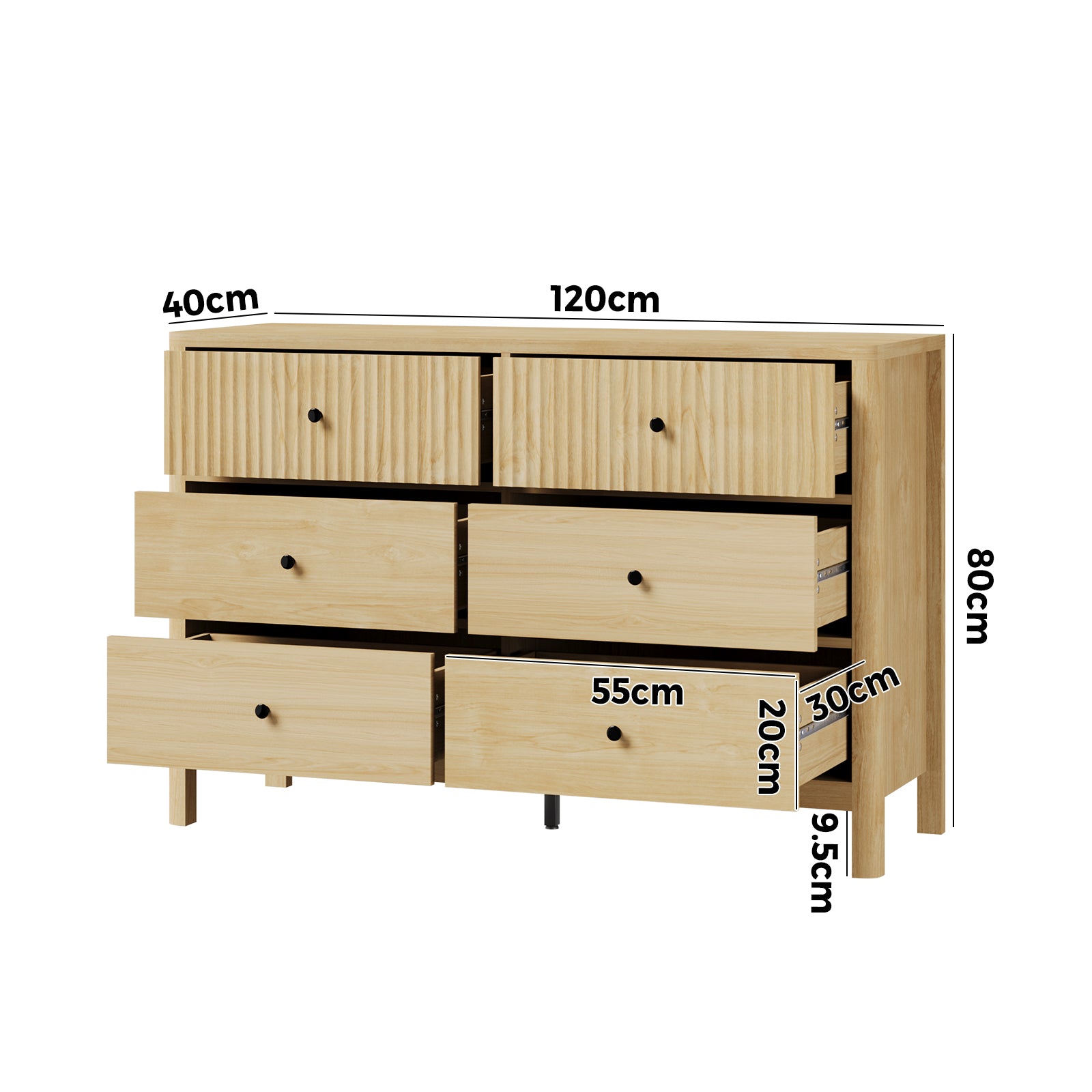 Oikiture 6 Chest of Drawers Dresser Tallboy Storage Cabinet Bedroom Natural - Sunyee