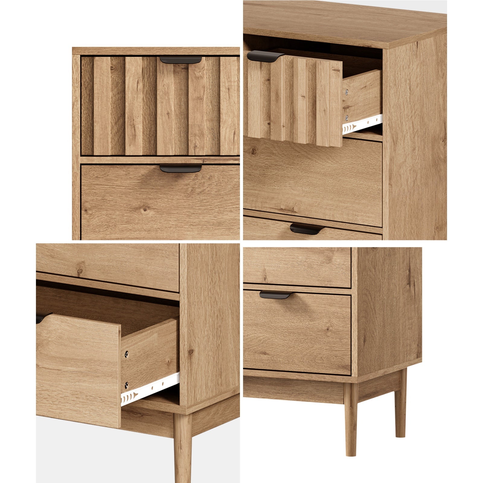Oikiture 5 Chest of Drawers Dresser Tallboy Modern Nightstand Stripe Natural
